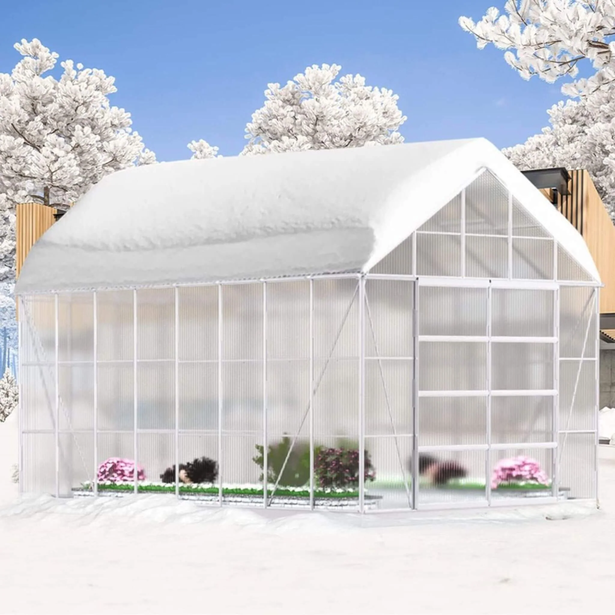 10' x 16' FT Extra Large Heavy-Duty Backyard Polycarbonate Aluminum Greenhouse With Sliding Doors And Vents - Image 8
