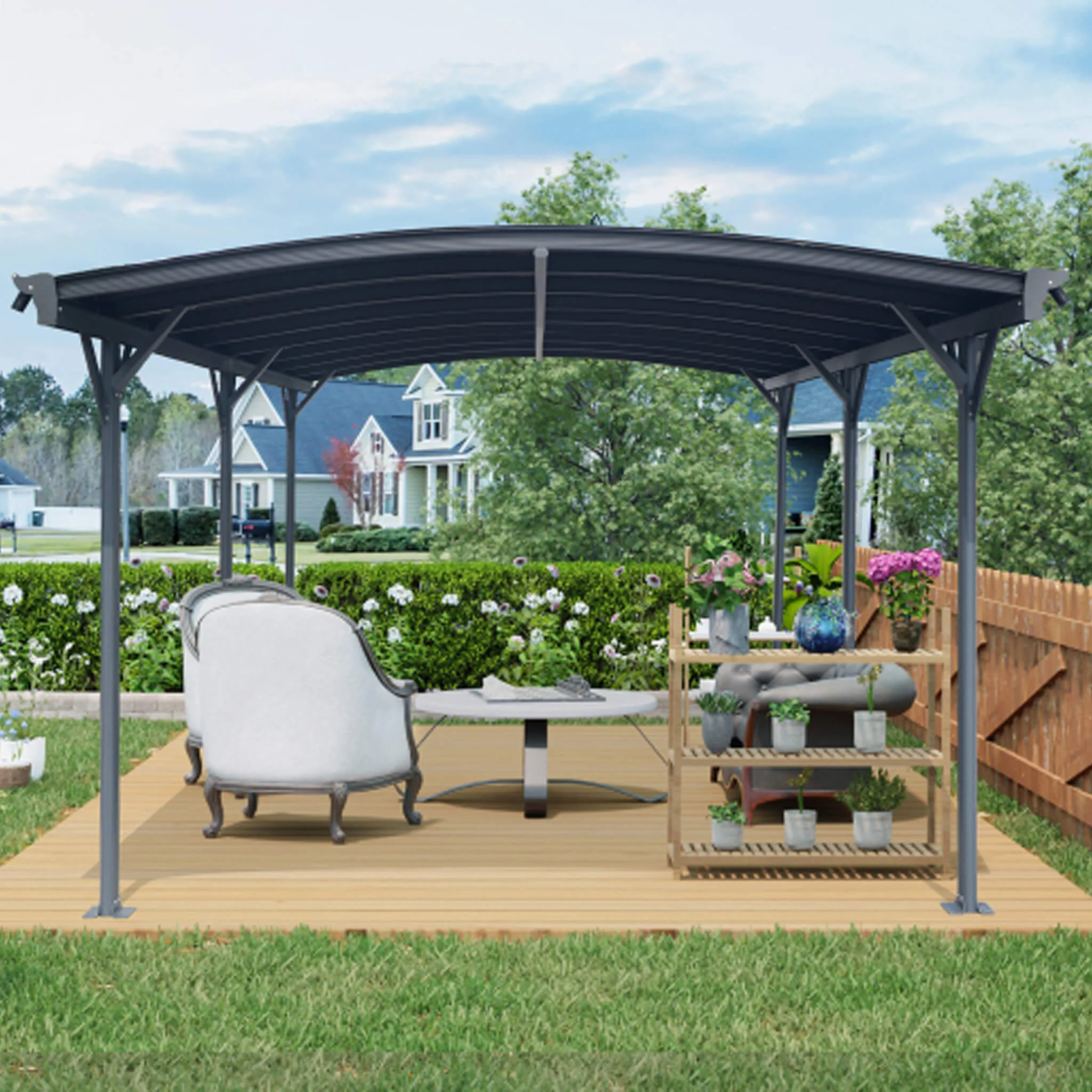 10FT x 19FT Alora Heavy-Duty Outdoor Aluminum Arch Carport with Polycarbonate Panels
