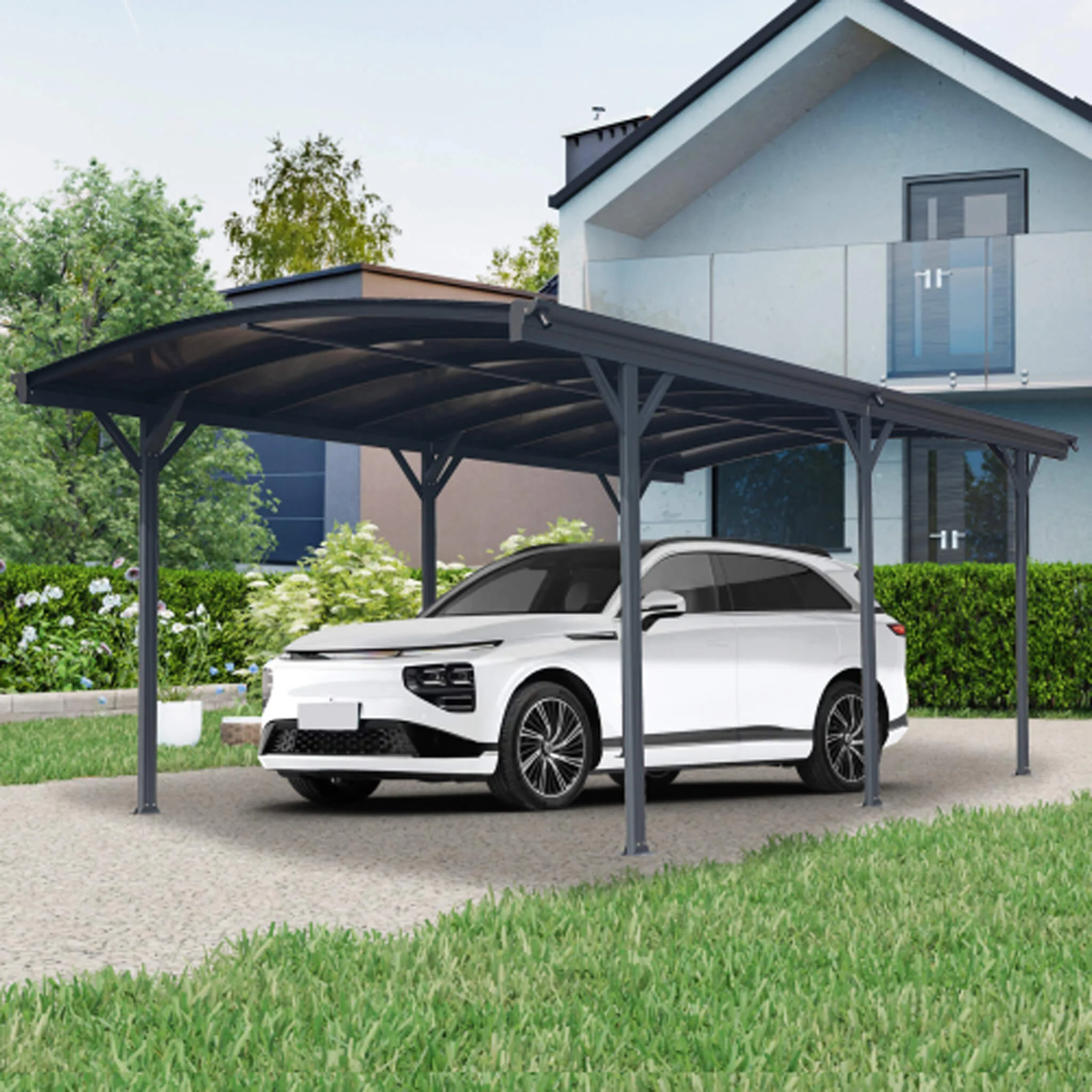 10FT x 19FT Alora Heavy-Duty Outdoor Aluminum Arch Carport with Polycarbonate Panels - Image 2