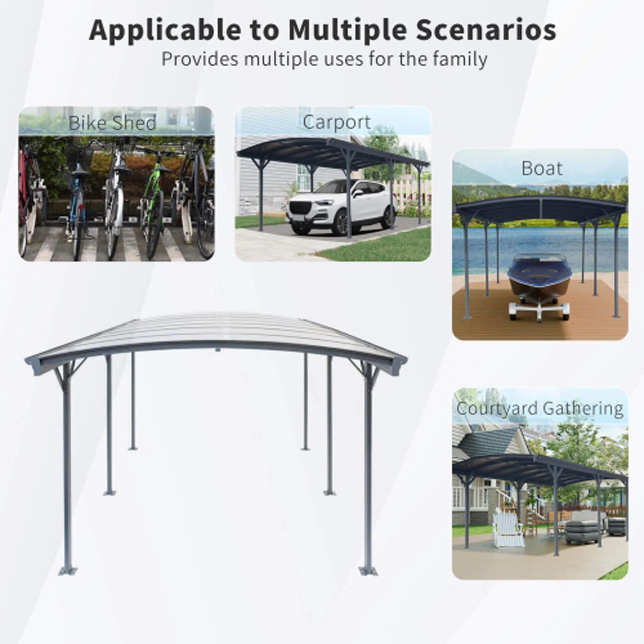 10FT x 19FT Alora Heavy-Duty Outdoor Aluminum Arch Carport with Polycarbonate Panels - Image 3