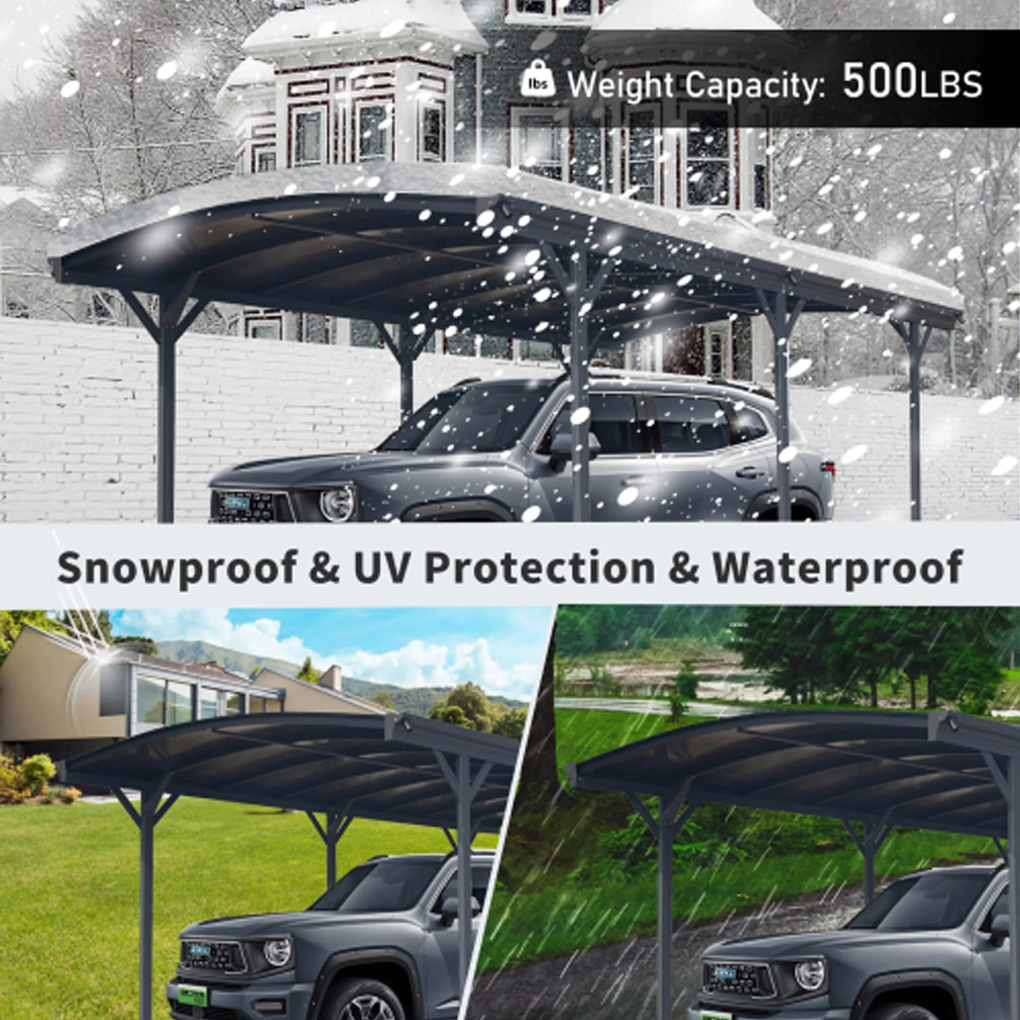 10FT x 19FT Alora Heavy-Duty Outdoor Aluminum Arch Carport with Polycarbonate Panels - Image 5