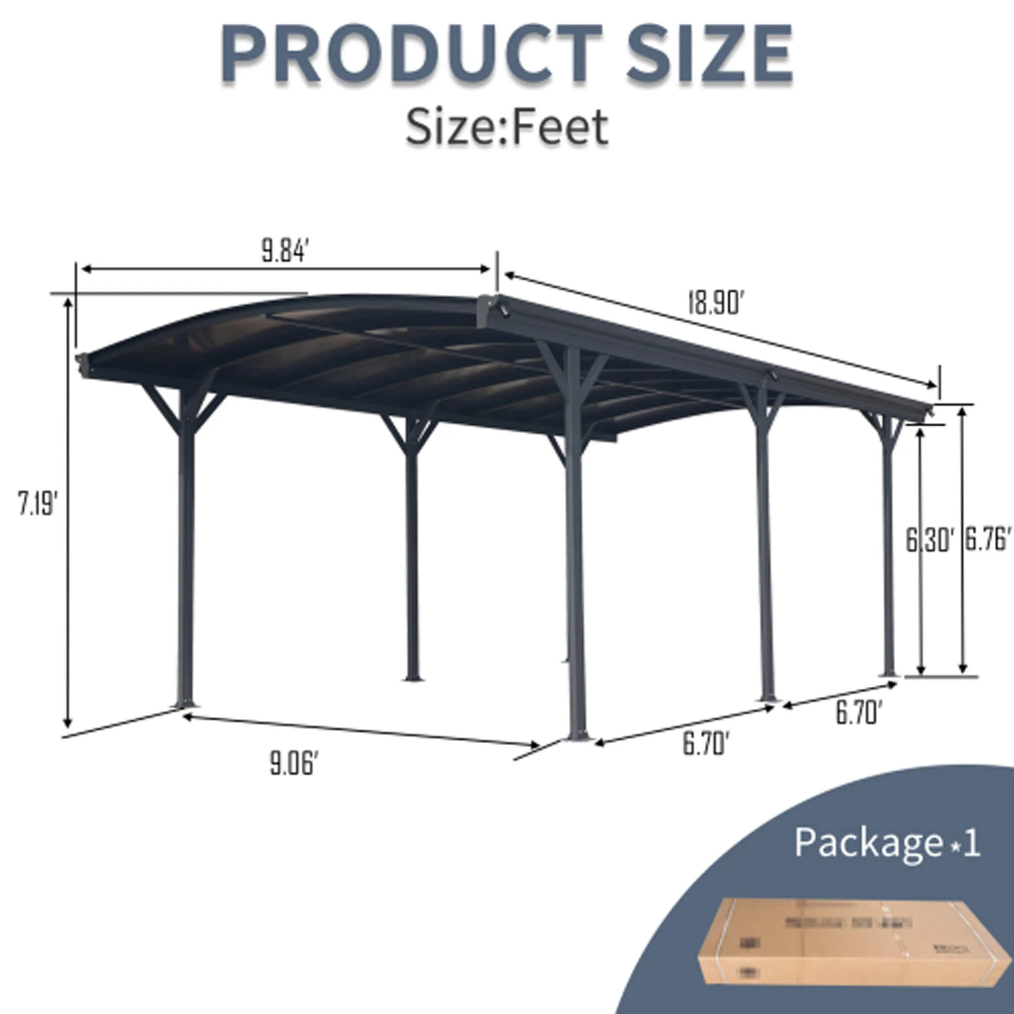 10FT x 19FT Alora Heavy-Duty Outdoor Aluminum Arch Carport with Polycarbonate Panels - Image 7