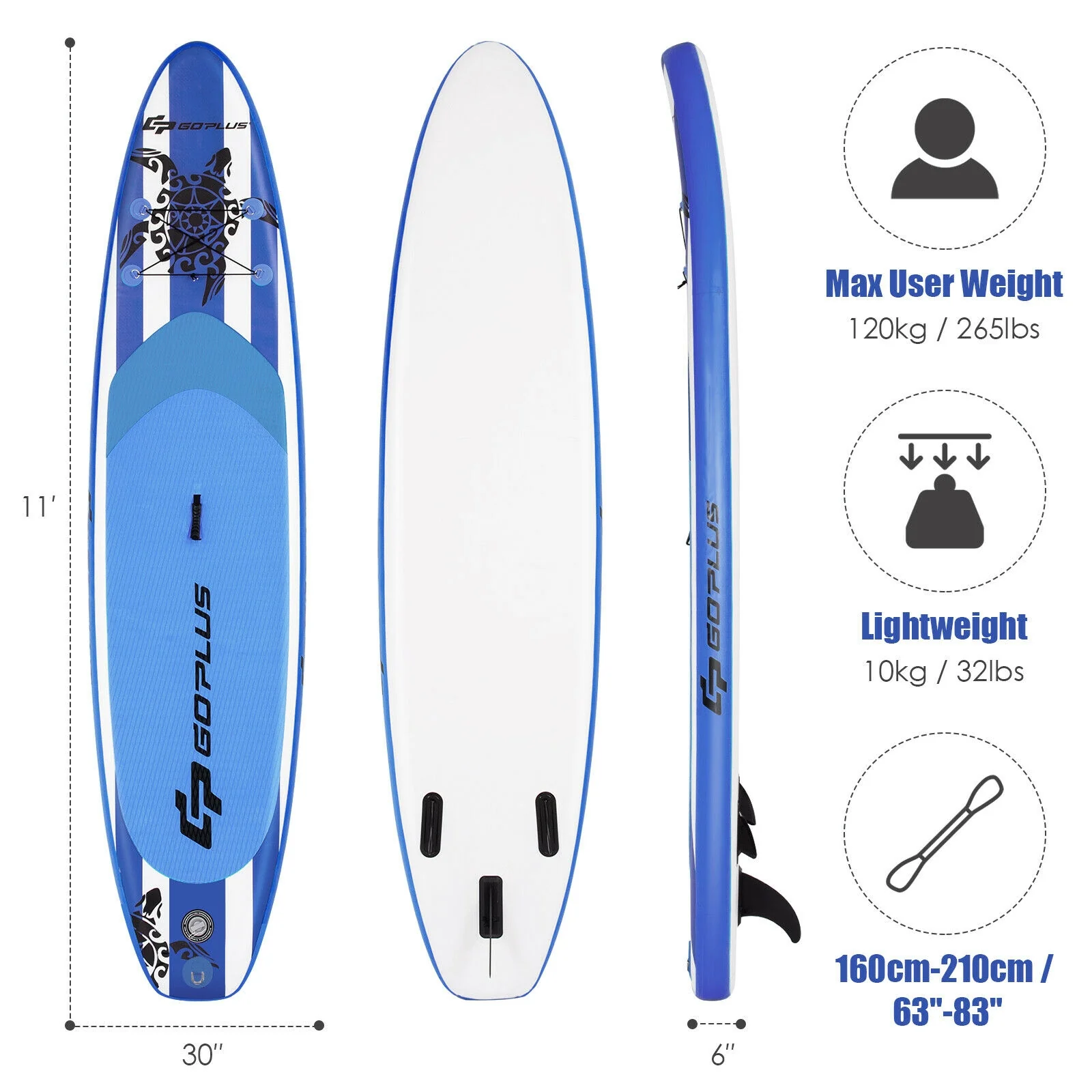 11 Feet Inflatable Adjustable Paddle Board with Carry Bag - Image 5