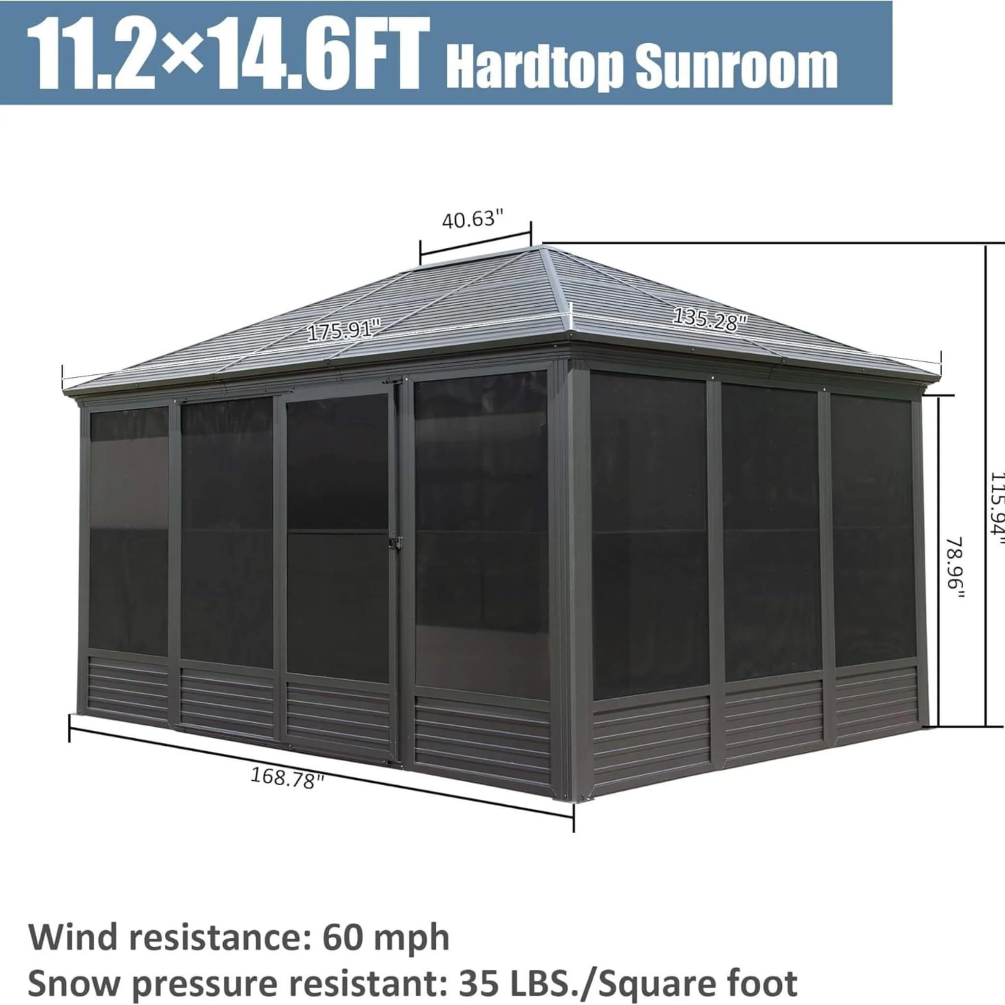 11' x 14' Premium Four Season Outdoor Aluminum Hardtop Gazebo Sunroom With Galvanized Steel Roof, Sliding Doors And Movable PVC Screen Walls - Image 8
