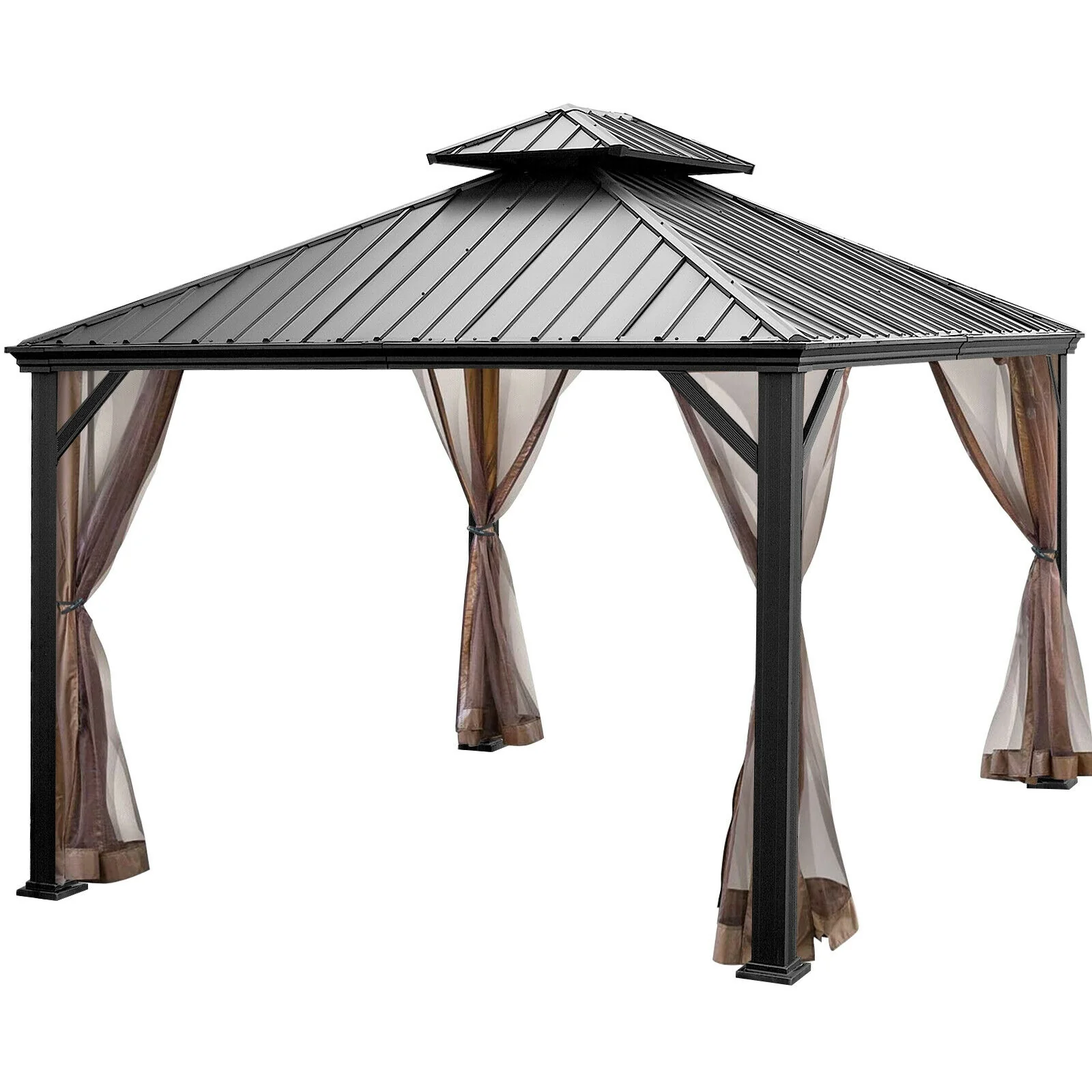 12' x 10' FT Hardtop Gazebo 2-tier Outdoor Galvanized Steel Canopy - Image 3