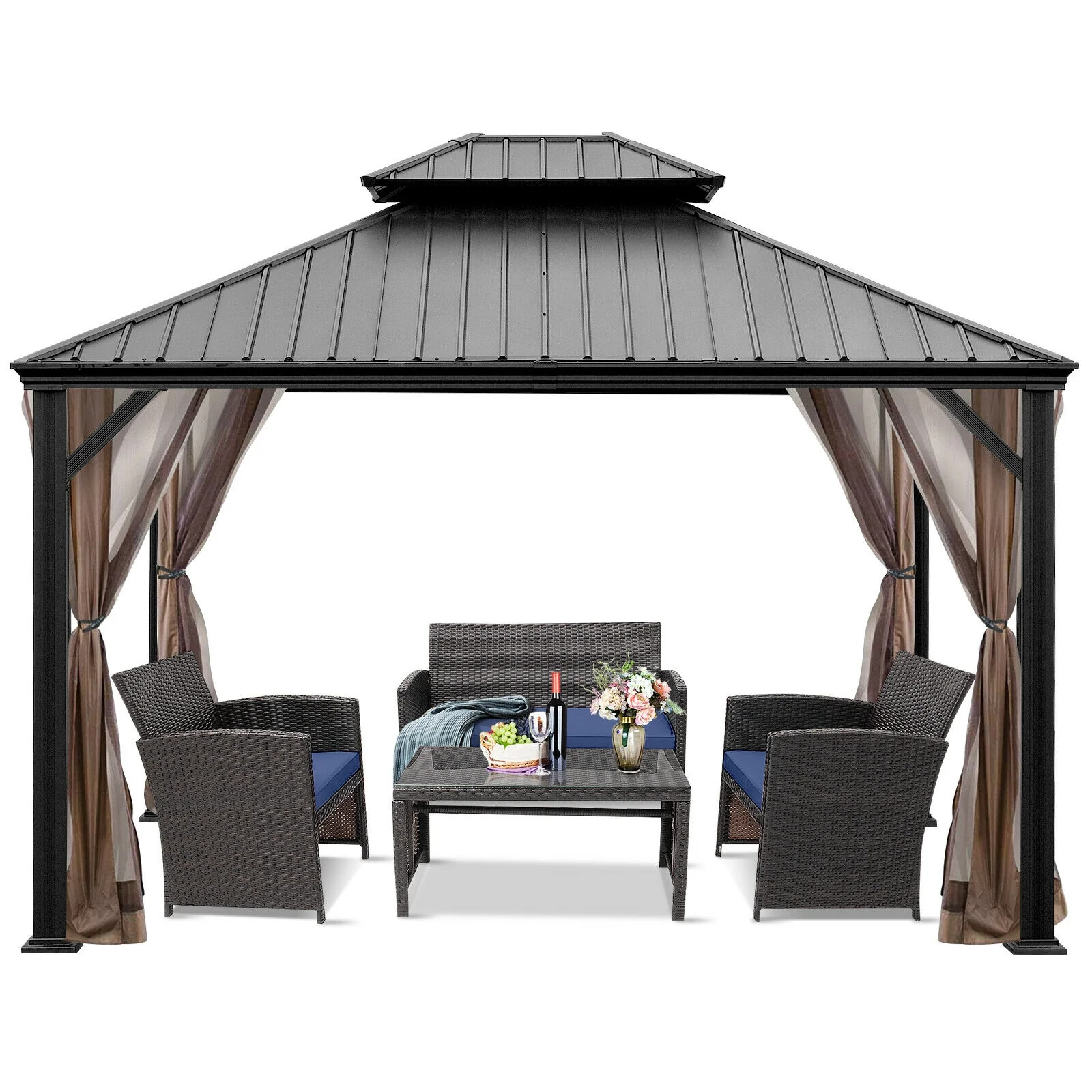 12' x 10' FT Hardtop Gazebo 2-tier Outdoor Galvanized Steel Canopy - Image 4