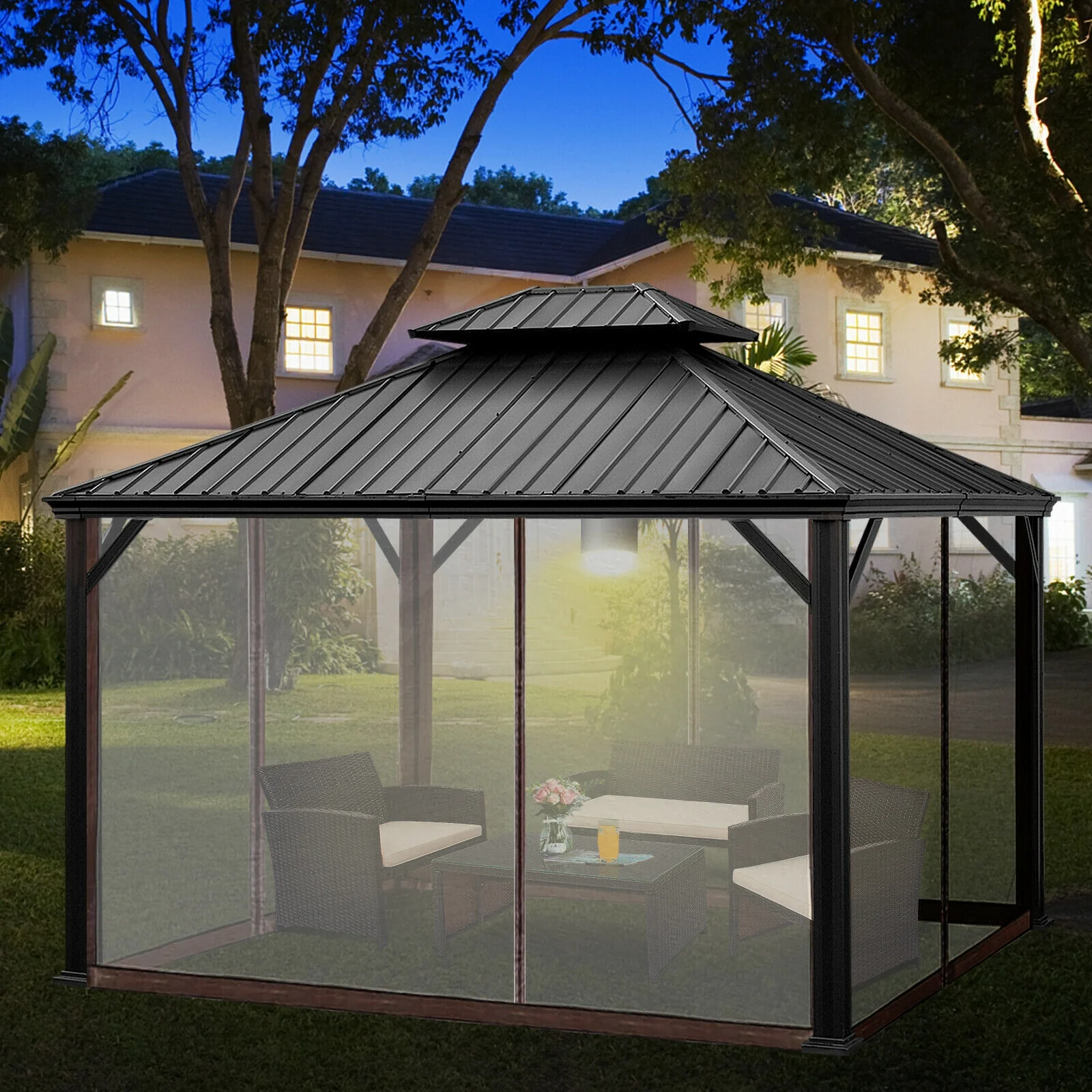 12' x 10' FT Hardtop Gazebo 2-tier Outdoor Galvanized Steel Canopy - Image 6