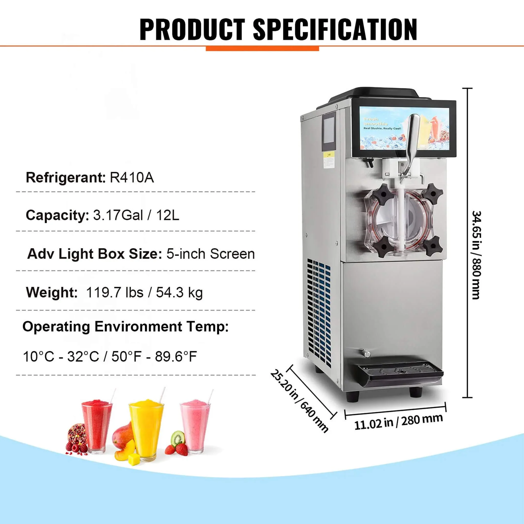 12L Commercial Single Tank Stainless Steel Slushy Machine with Touchscreen - Image 7