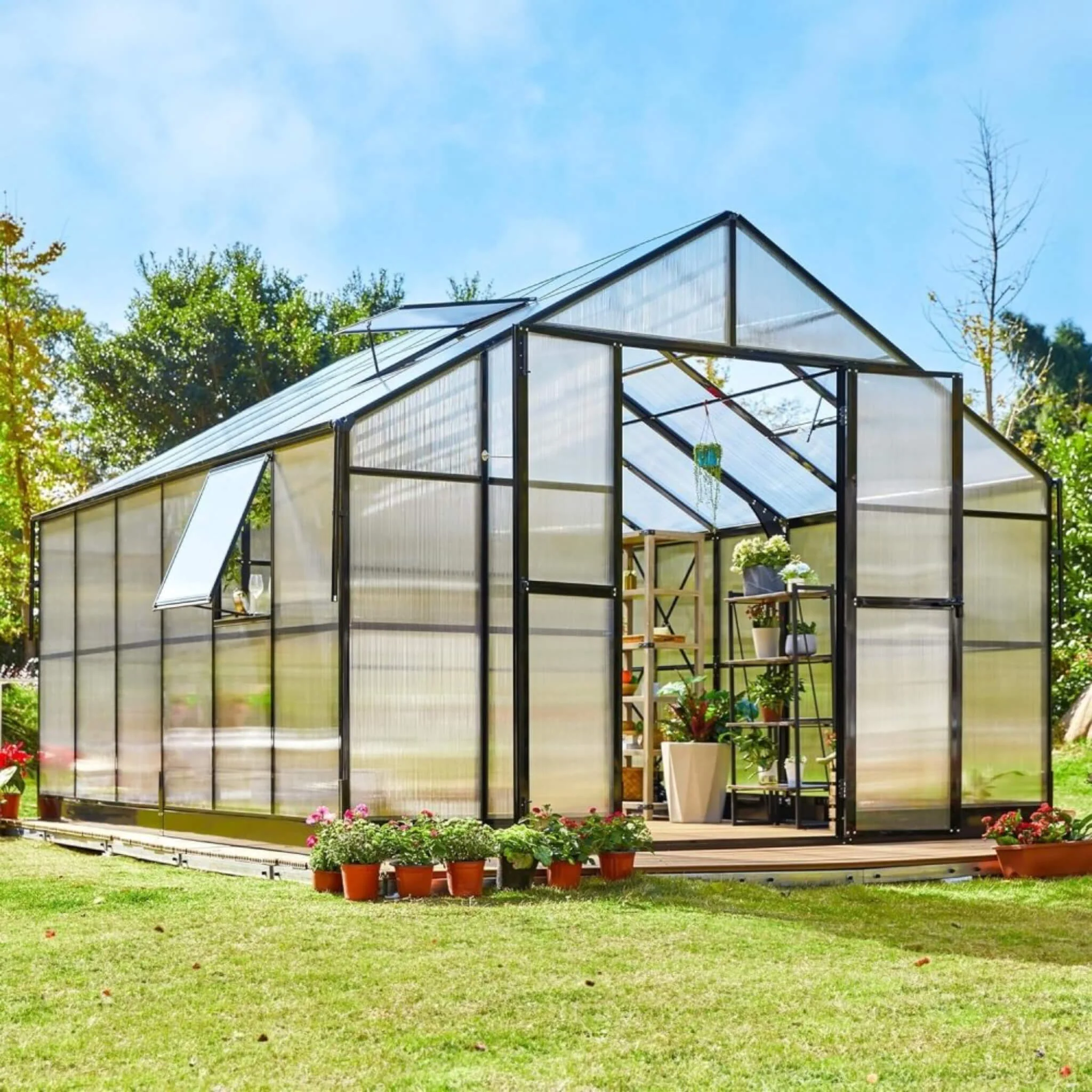 12 ' x 13' 5" FT Premium Extra Large Outdoor Aluminum Polycarbonate Greenhouse With Quick Connect Fitting - Image 2