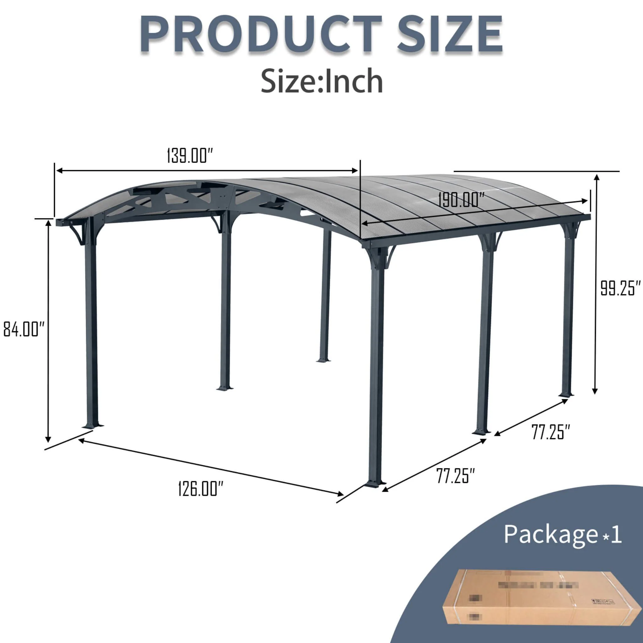 12' x 16' FT Alora Large Outdoor Aluminum Arch Carport With Polycarbonate Panels - Image 8
