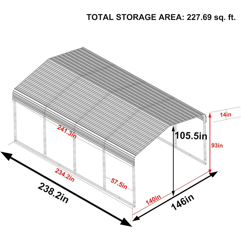 12' x 20' FTAlora Premium Heavy-Duty Outdoor Canopy Garage Shelter With Galvanized Metal Roof - Image 3