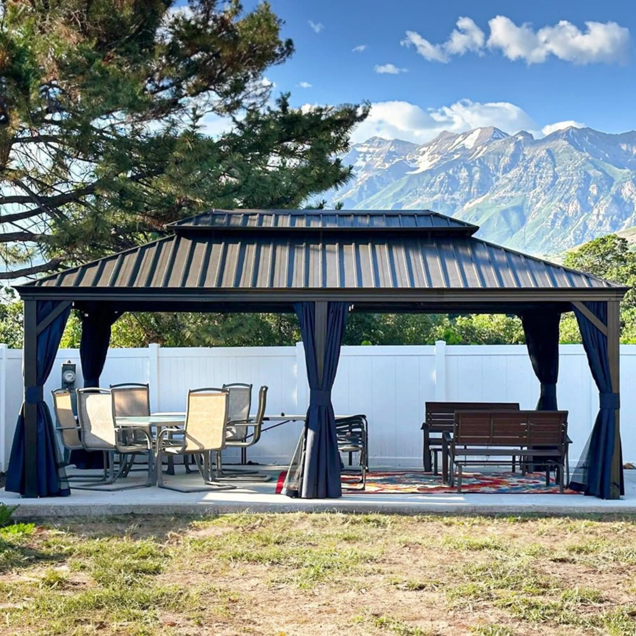 12' x 20' FT Heavy-Duty Outdoor Backyard Hardtop Gazebo With Netting And Curtains - Image 10