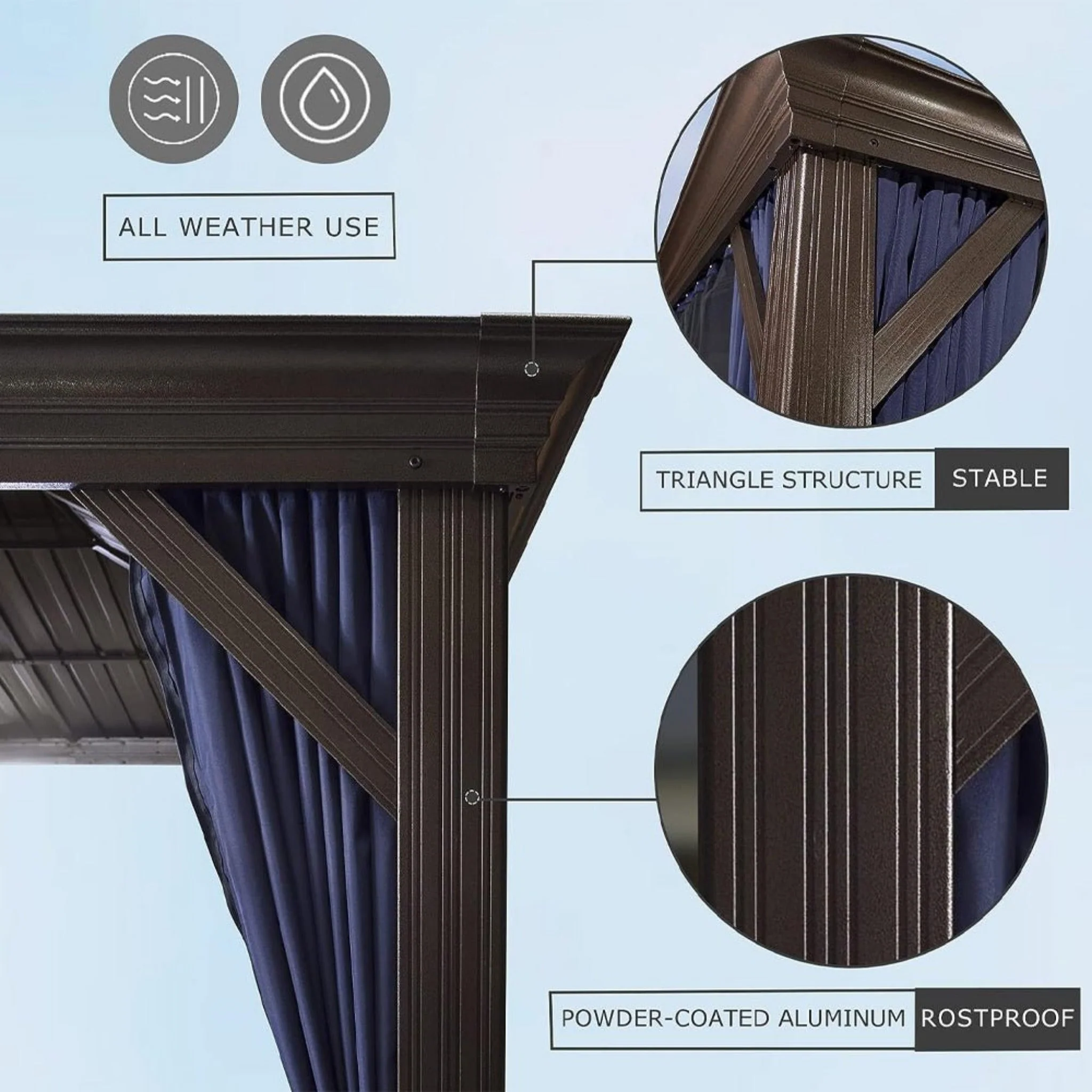 12' x 20' FT Heavy-Duty Outdoor Backyard Hardtop Gazebo With Netting And Curtains - Image 6