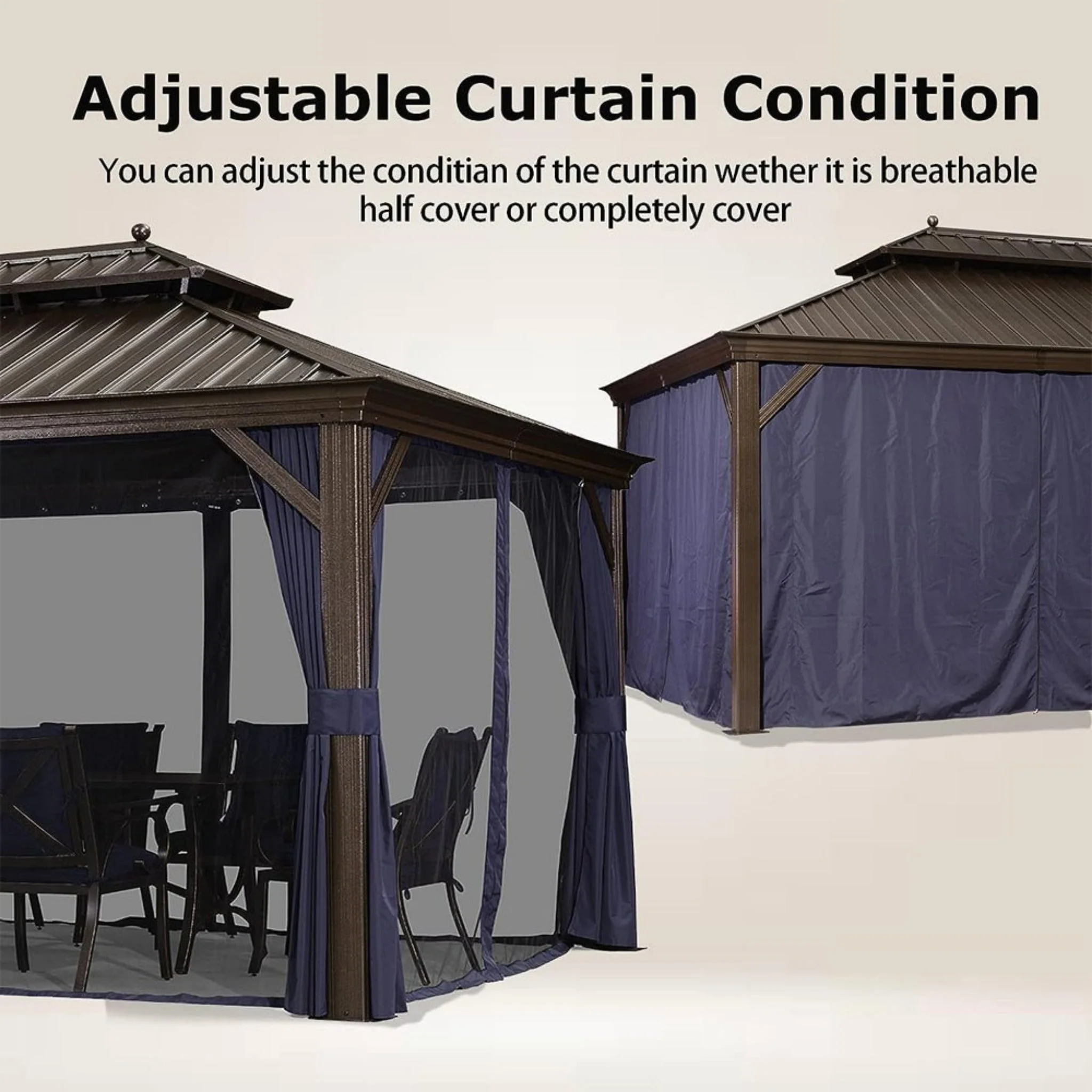 12' x 20' FT Heavy-Duty Outdoor Backyard Hardtop Gazebo With Netting And Curtains - Image 7