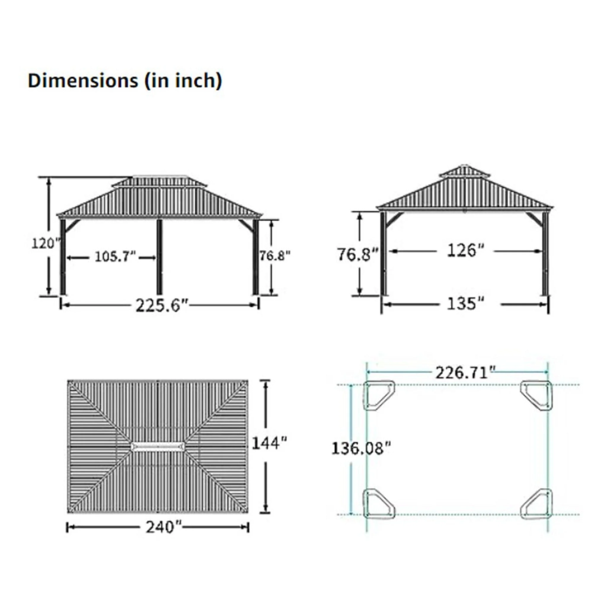 12' x 20' FT Heavy-Duty Outdoor Backyard Hardtop Gazebo With Netting And Curtains - Image 9