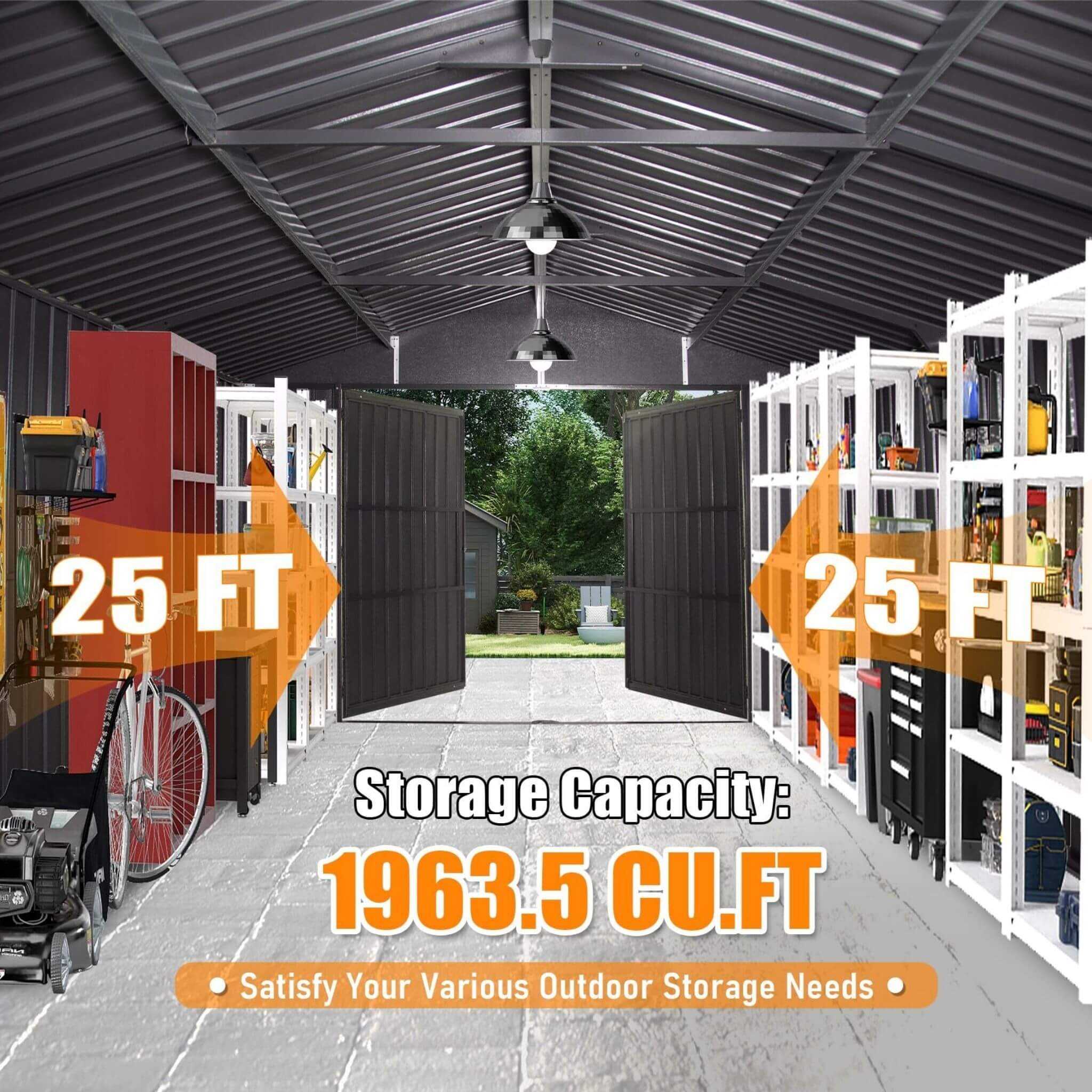 12' x 25' FT Alora Extra Large Heavy-Duty Outdoor Metal Carport Garage Shed With Lockable Double Hinged Doors - Image 4