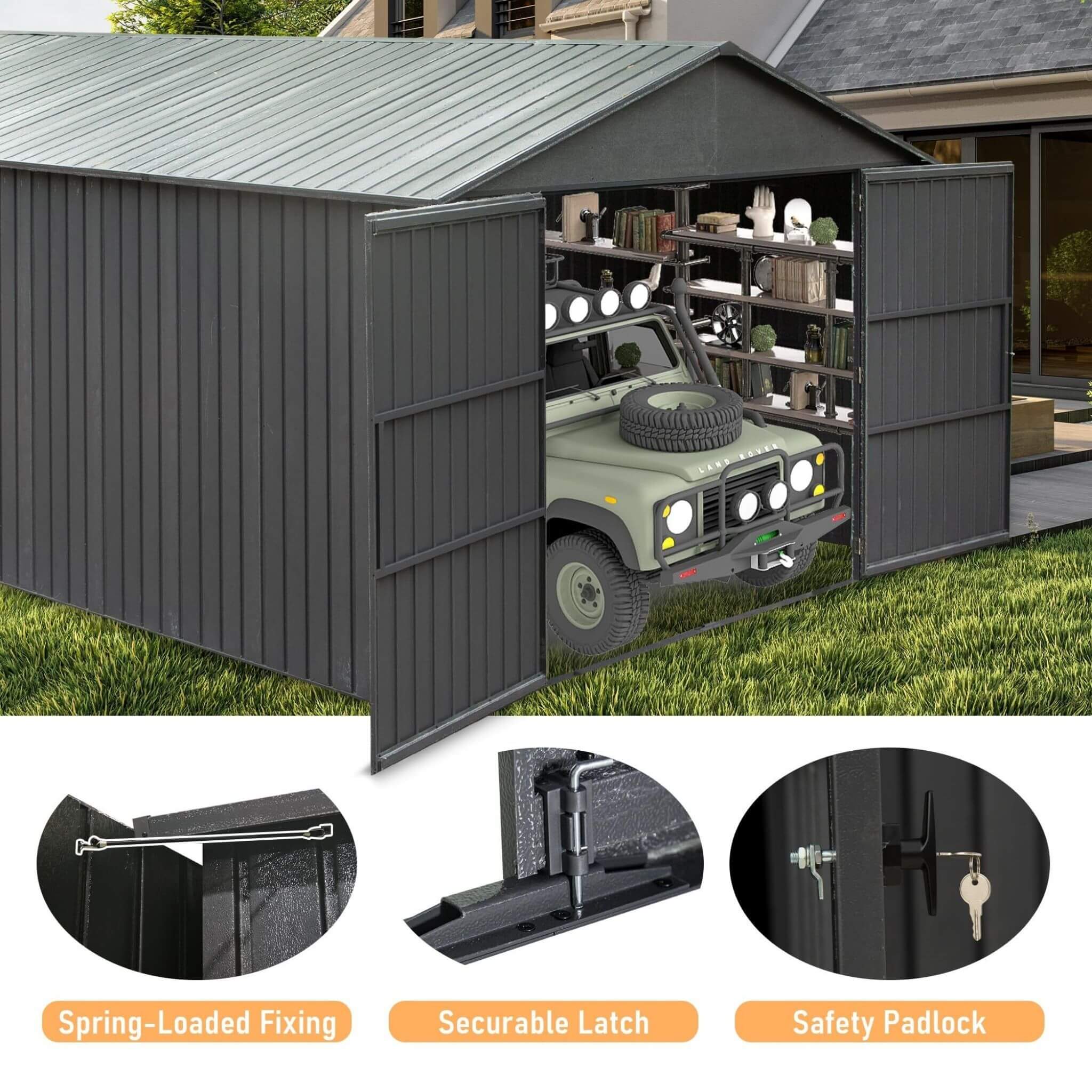 12' x 25' FT Alora Extra Large Heavy-Duty Outdoor Metal Carport Garage Shed With Lockable Double Hinged Doors - Image 9