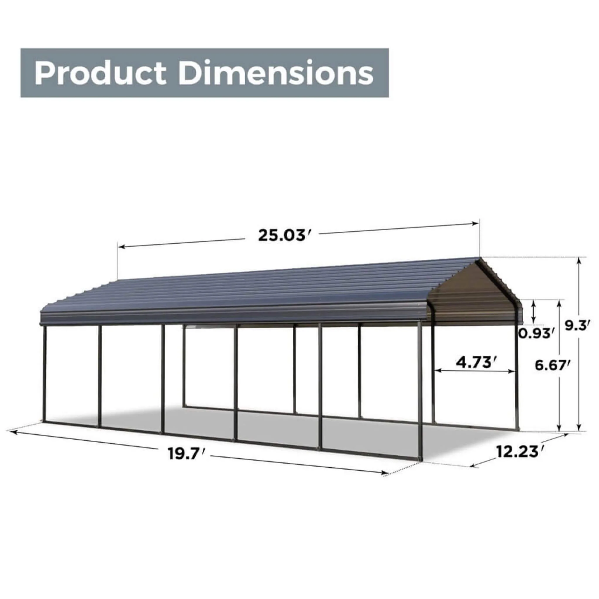 12' x 25' FT Alora Heavy Duty Extra Large Multi Vehicle Carport Kit With Galvanized Steel Roof - Image 8