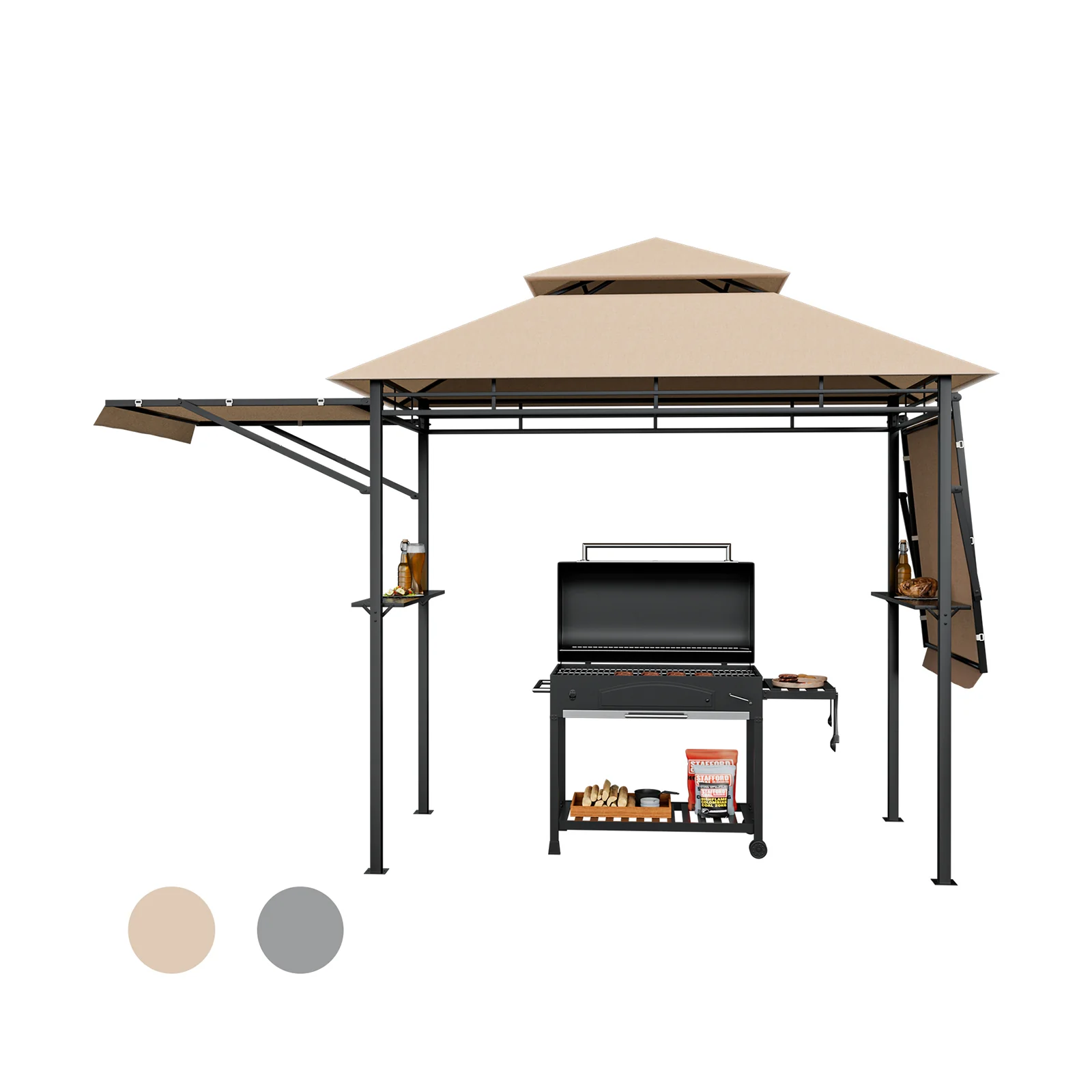 13.5 x 4 Feet Patio BBQ Grill Gazebo Canopy with Dual Side Awning - Image 4
