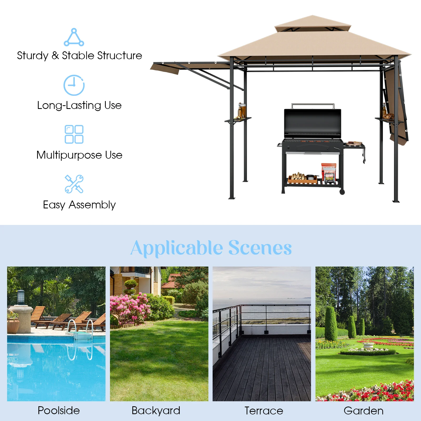 13.5 x 4 Feet Patio BBQ Grill Gazebo Canopy with Dual Side Awning - Image 6