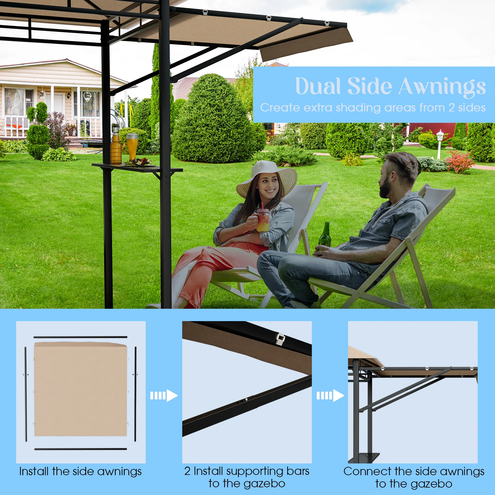 13.5 x 4 Feet Patio BBQ Grill Gazebo Canopy with Dual Side Awning - Image 8