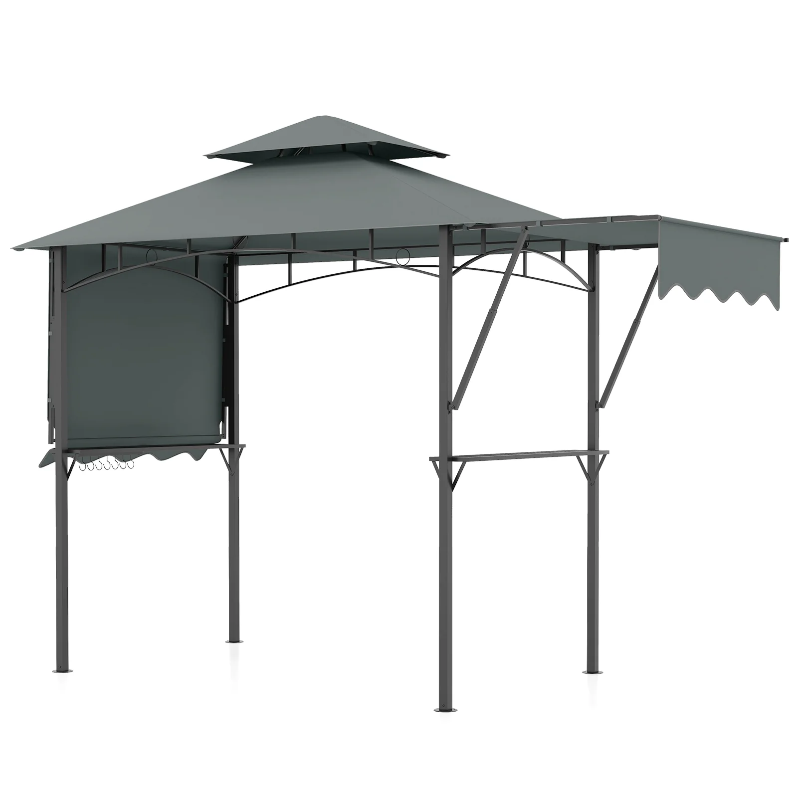 13 x 5 Feet Grill Gazebo with Dual Side Awnings and 2 Shelves Adjustable Shadow - Image 12