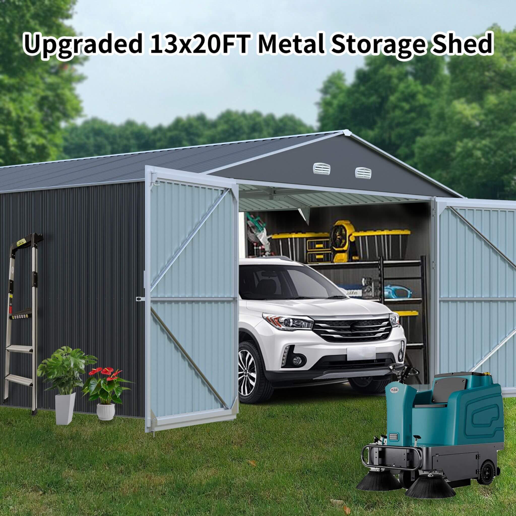 13FT x 20FT Alora Large Heavy-Duty Outdoor Metal Storage Shed with Double Doors - Image 2