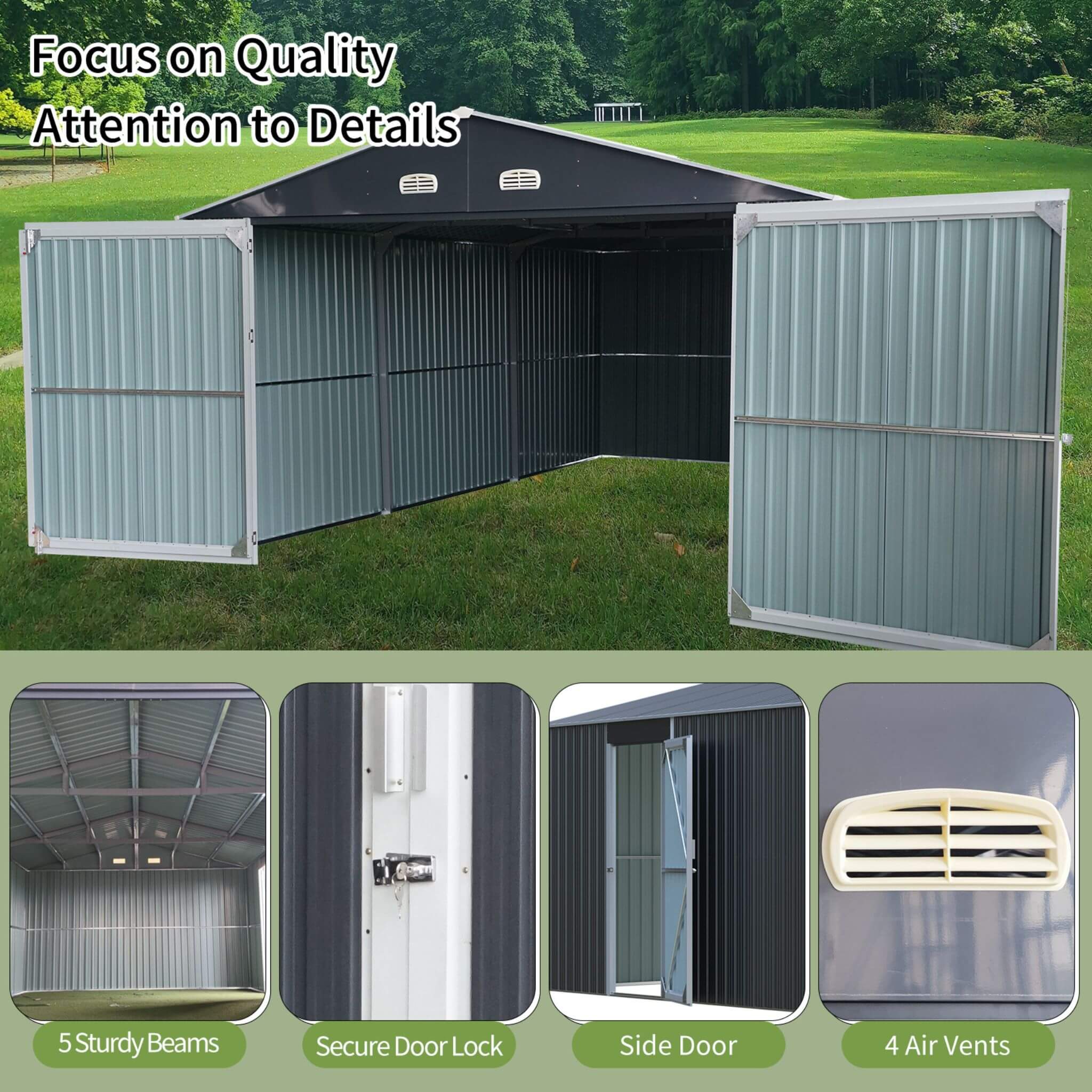 13FT x 20FT Alora Large Heavy-Duty Outdoor Metal Storage Shed with Double Doors - Image 4