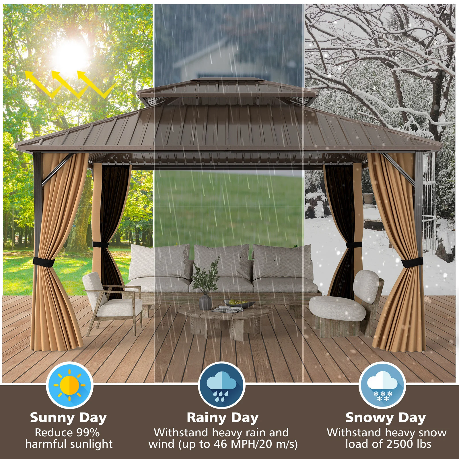 14 x 12 FT Hardtop Gazebo Outdoor Pergola for Patio Garden Deck Lawn Backyard Party Tent-Coffee - Image 8