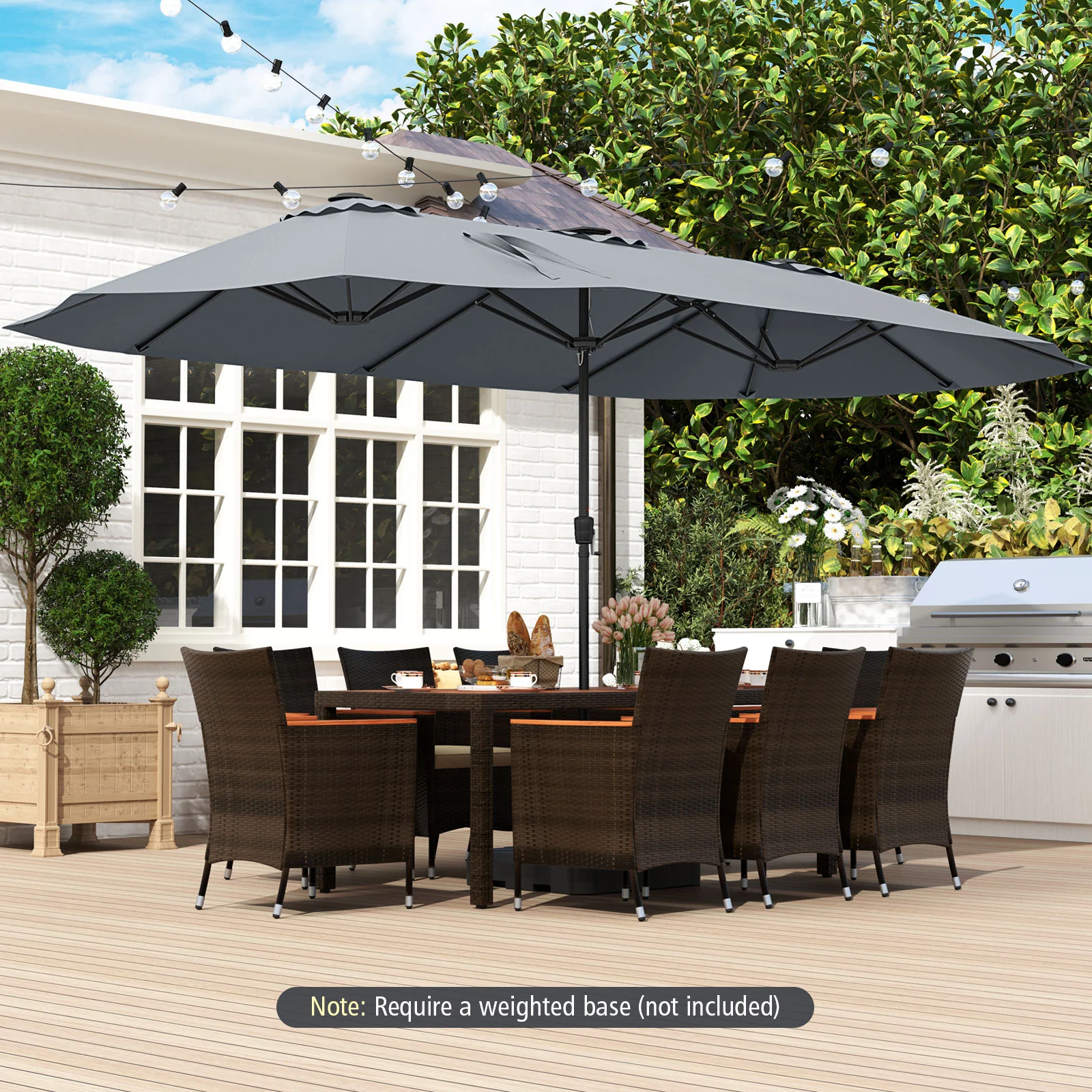 15.5 FT Extra-Large Patio Umbrella with LED Solar Lights and Crank Handle - Image 15