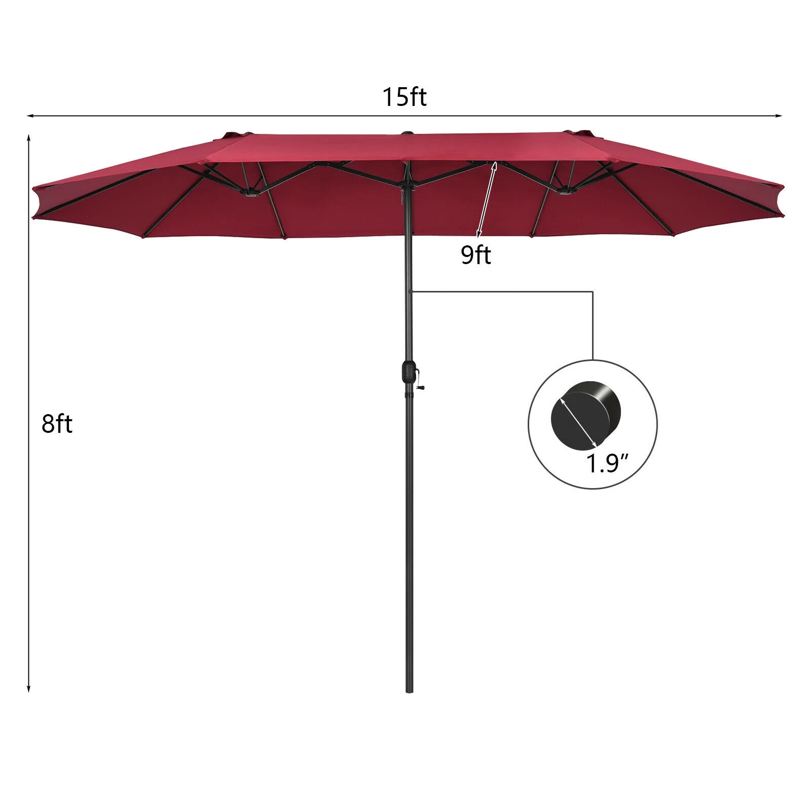 15 Feet Patio Double-Sided Umbrella with Hand-Crank System - Image 23