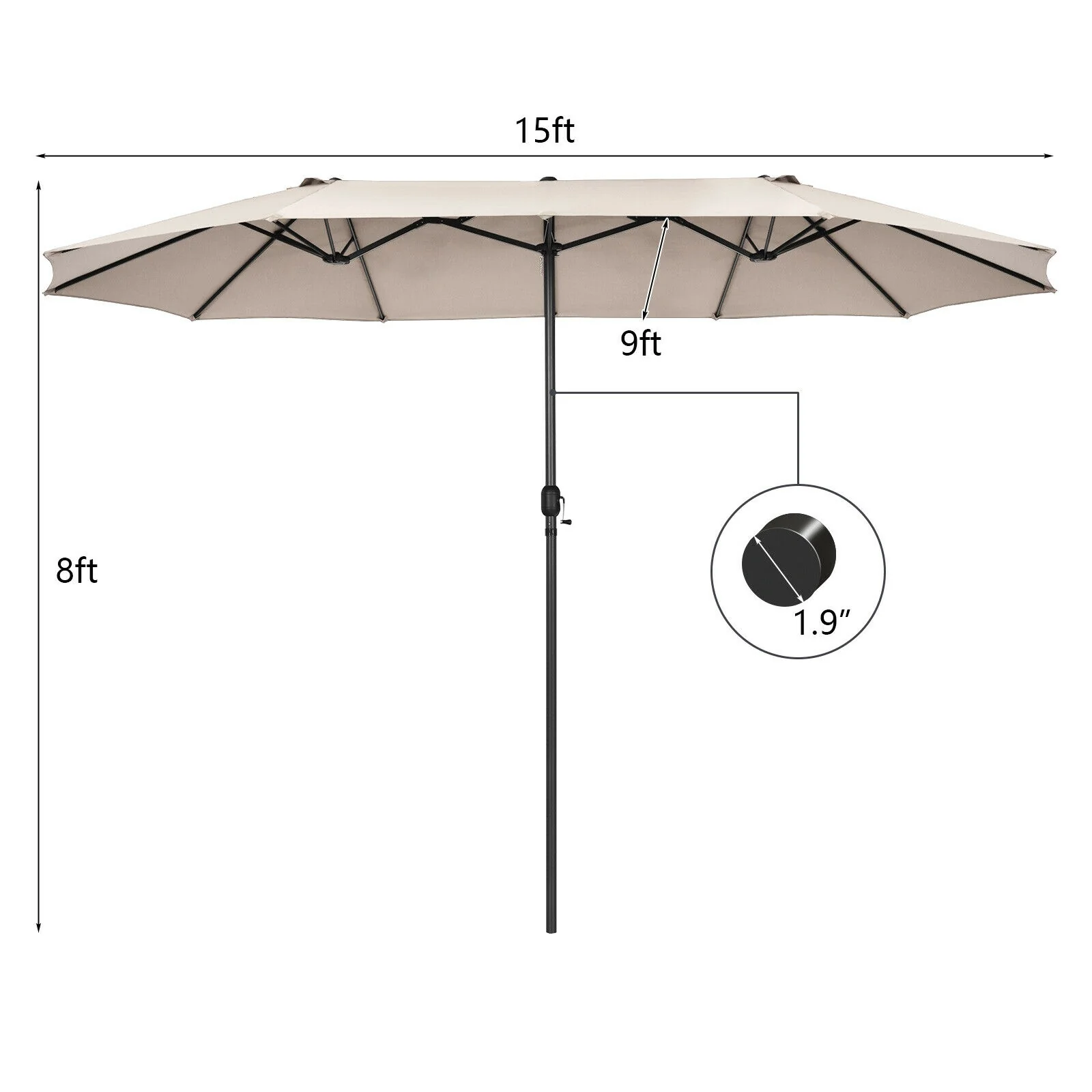 15 Feet Patio Double-Sided Umbrella with Hand-Crank System - Image 5