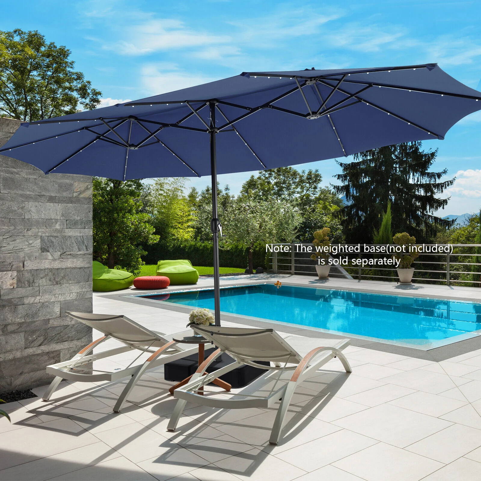 15 Feet Twin Patio Umbrella with 48 Solar LED Lights - Image 20