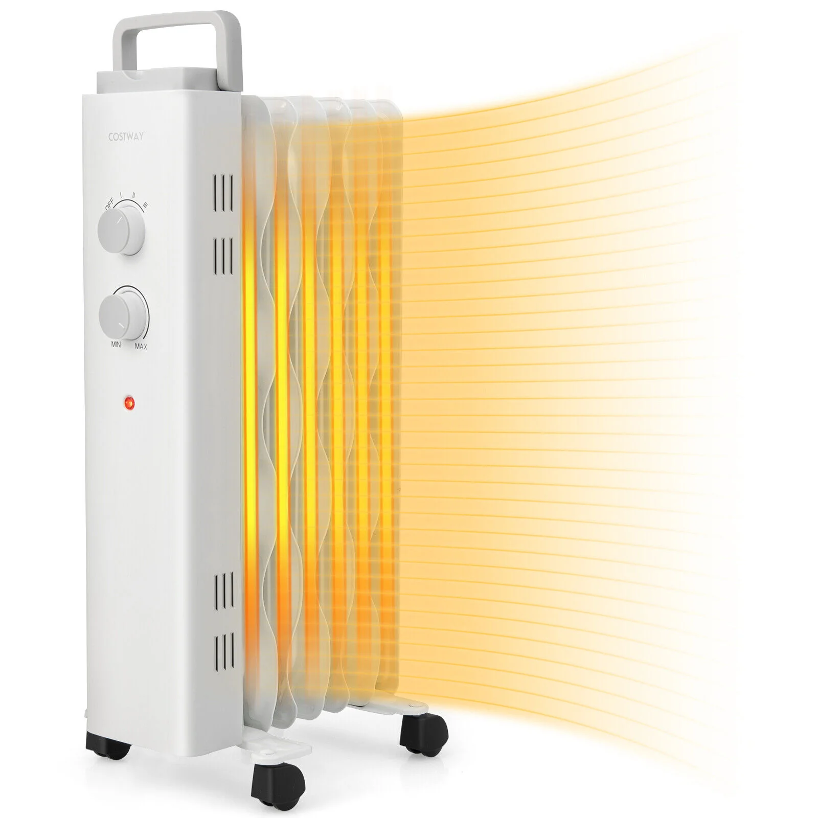 1500W Oil Filled Space Heater with Universal Wheels and 3-Level Heat - Image 2