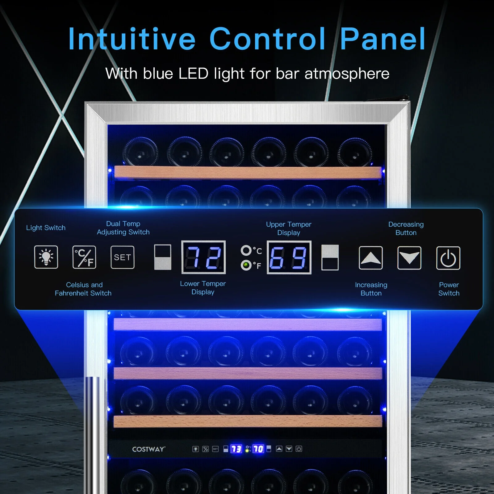 154-Bottle Freestanding Wine Cooler Refrigerator Dual Zone Wine Cellar with Dual Temperature Control - Image 2