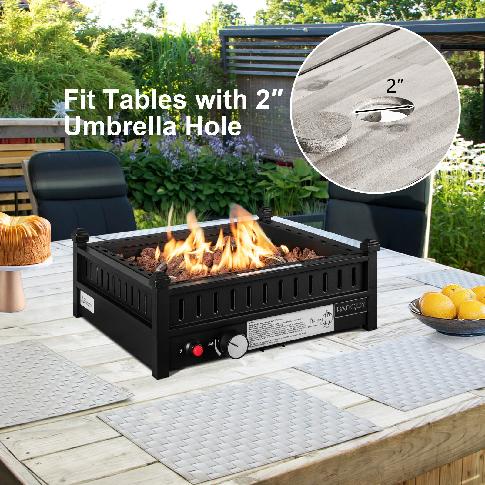 16.5 Inch Tabletop Propane Fire Pit with Simple Ignition System-Black - Image 2