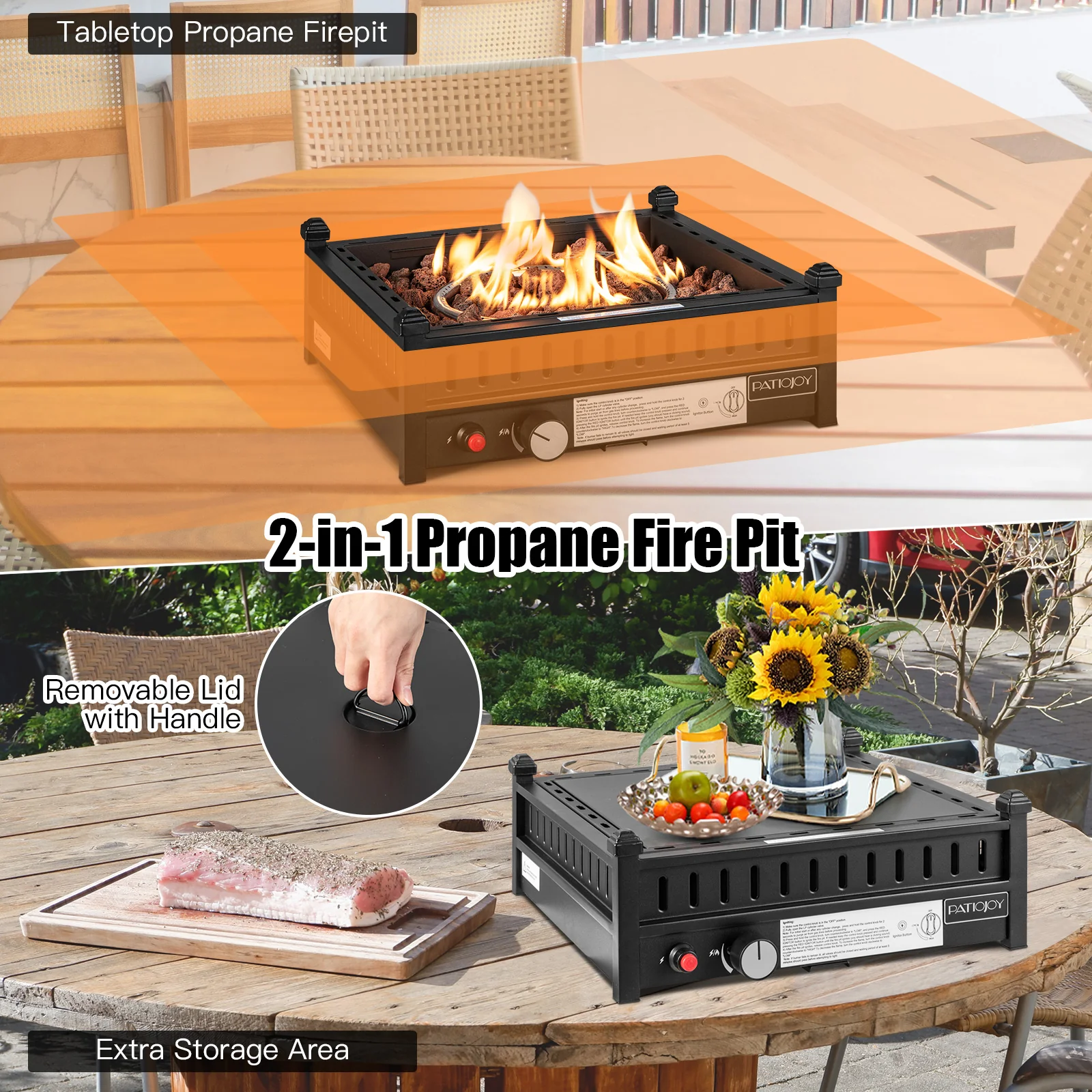 16.5 Inch Tabletop Propane Fire Pit with Simple Ignition System-Black - Image 3