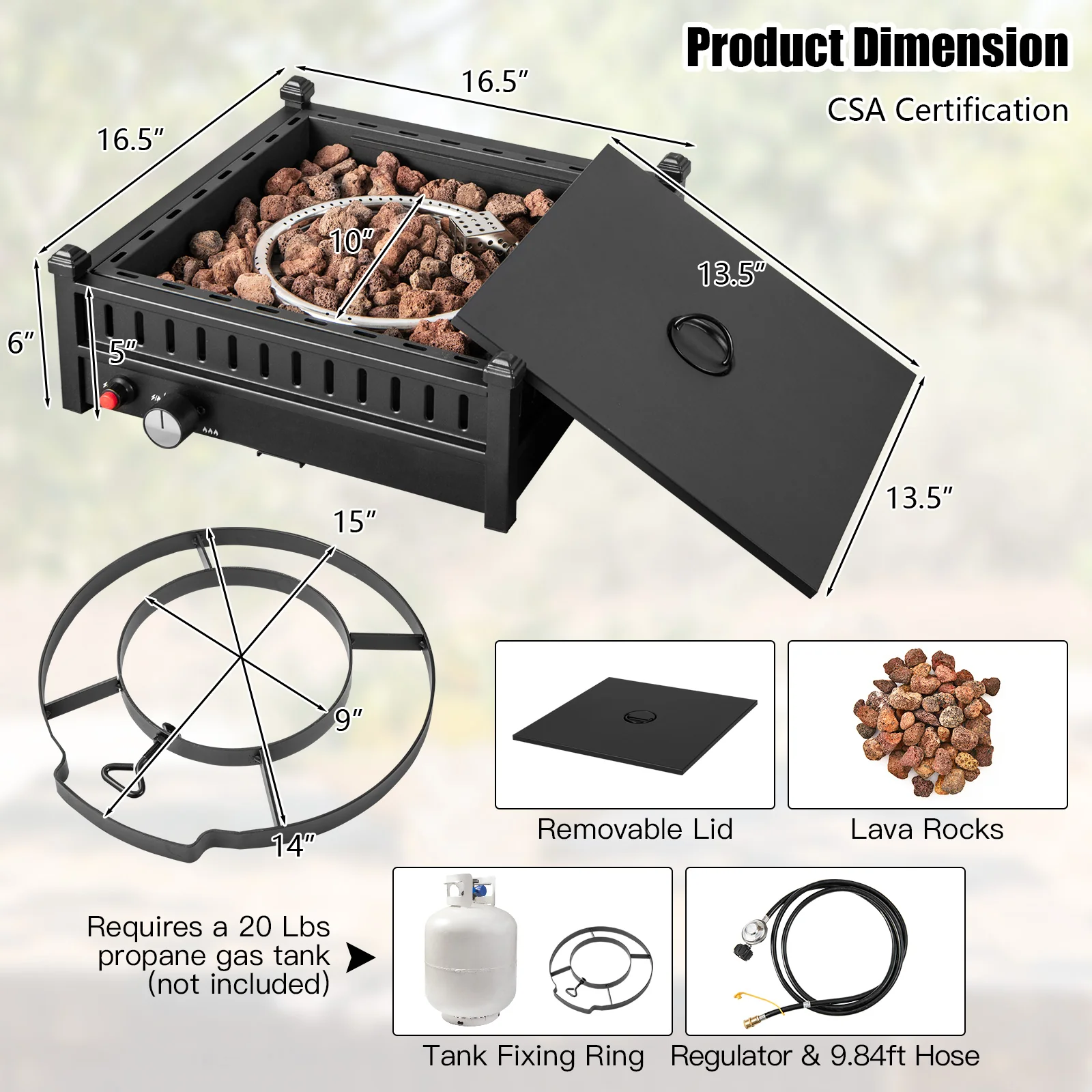 16.5 Inch Tabletop Propane Fire Pit with Simple Ignition System-Black - Image 4