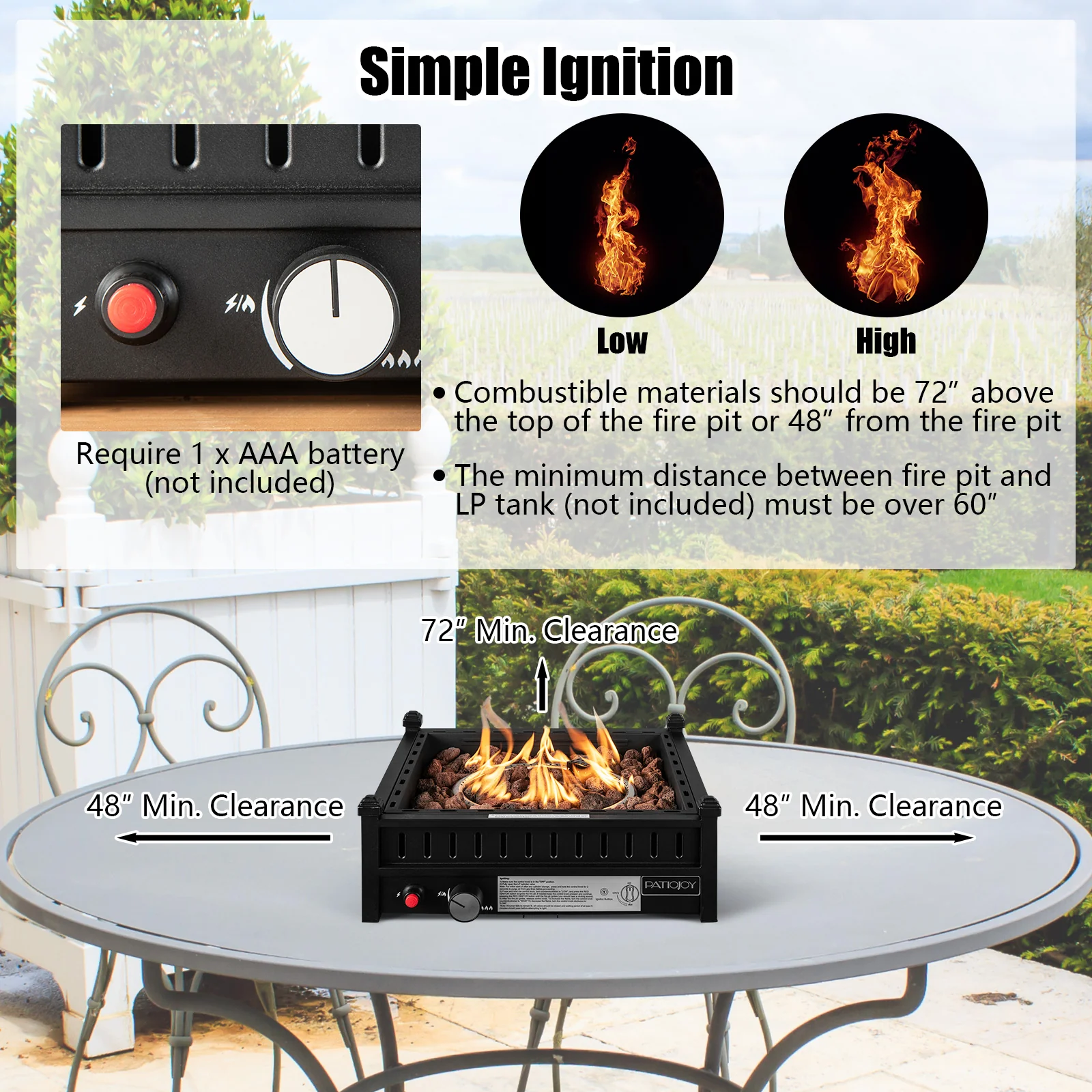 16.5 Inch Tabletop Propane Fire Pit with Simple Ignition System-Black - Image 5