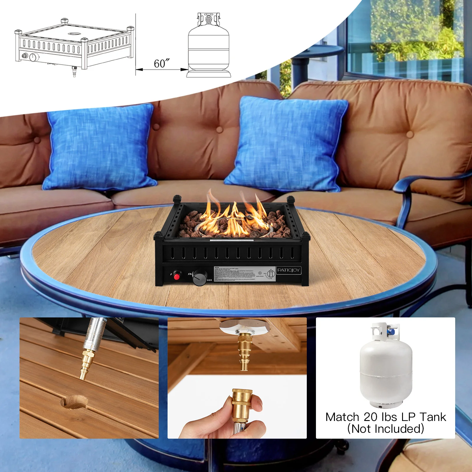 16.5 Inch Tabletop Propane Fire Pit with Simple Ignition System-Black - Image 8