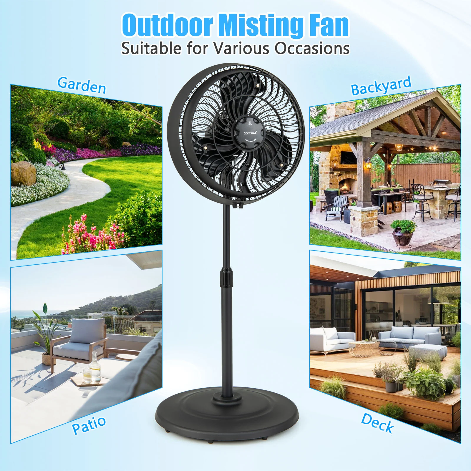 16 Inch Outdoor Misting Fan Oscillating Pedestal Fan with 3 Mist Levels-Black - Image 6