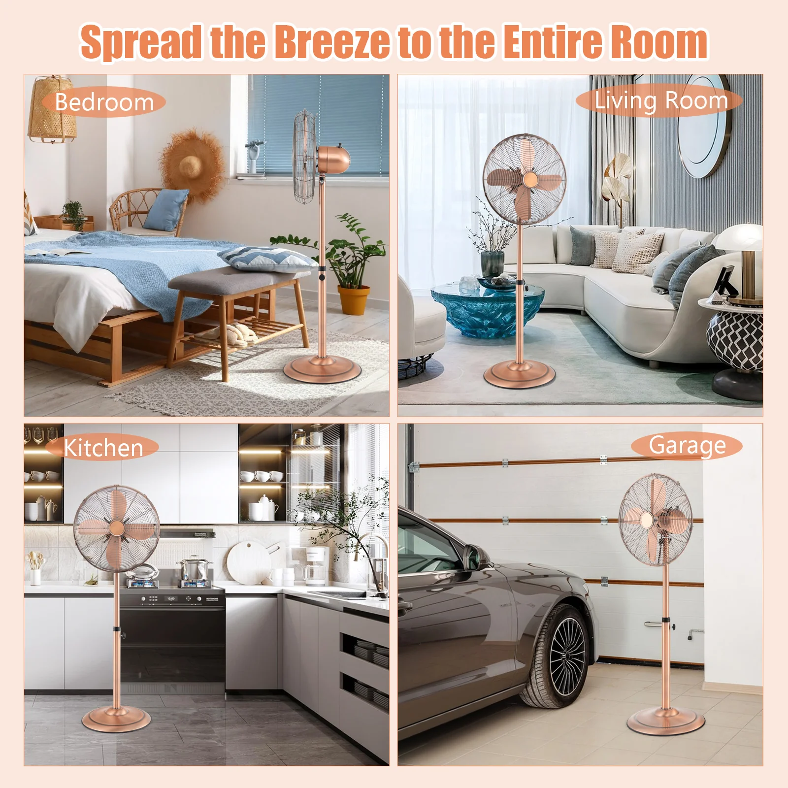 16 Inch Pedestal Standing Fan Oscillating Pedestal Fan with 3 Speeds and Adjustable Height - Image 5