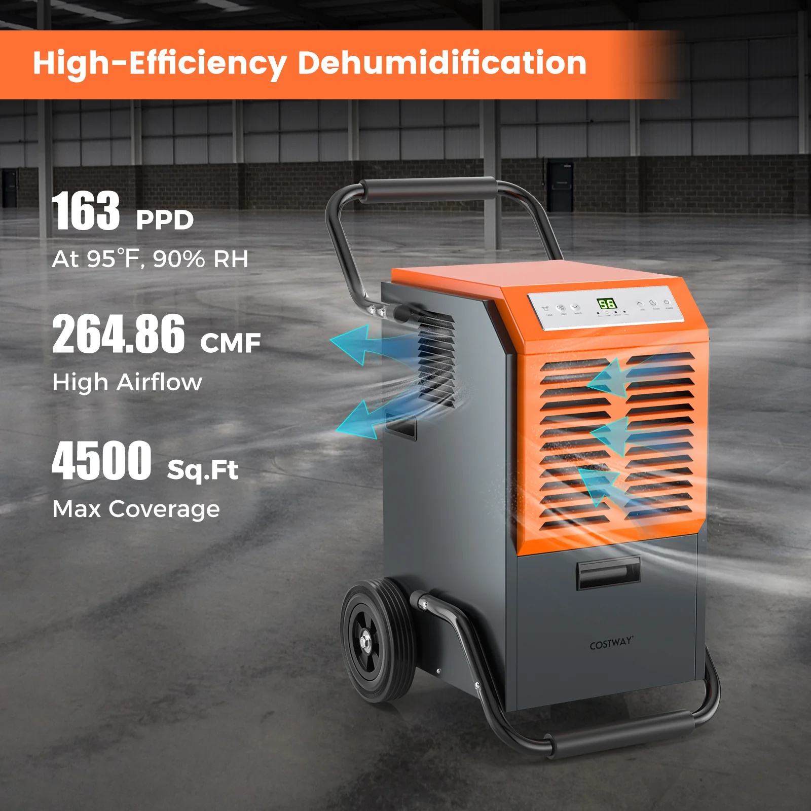 163 Pints Commercial Dehumidifier with Drain Hose and 24H Timer-Gray - Image 6