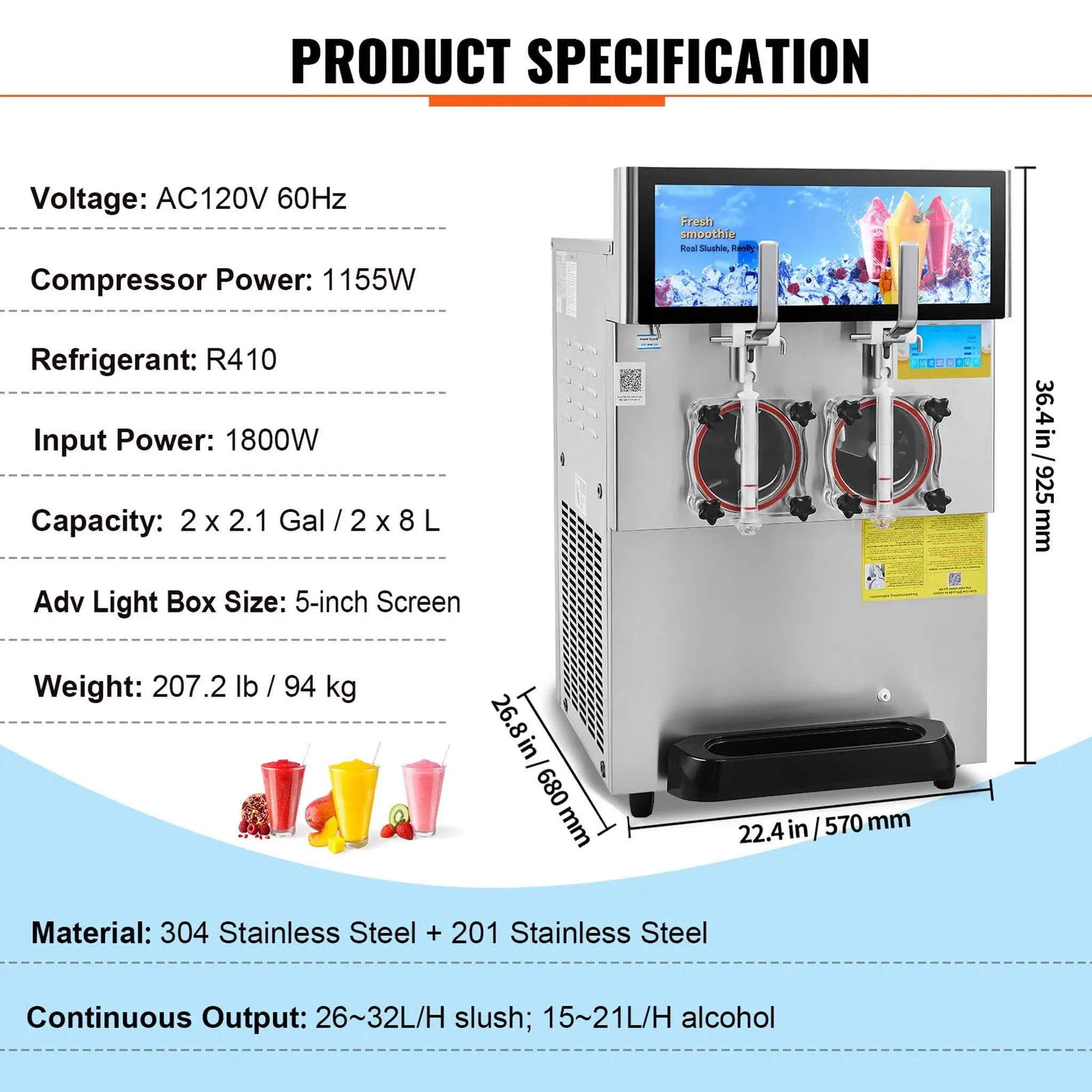 16L Commercial 1155W Double Bowl Stainless Steel Slushy Margarita Machine - Image 7