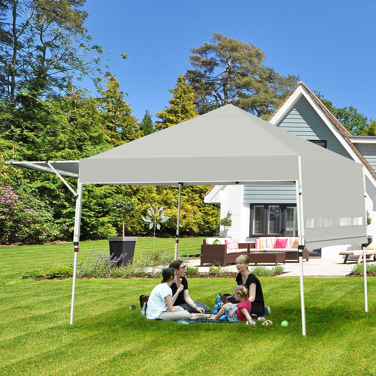 17 Feet x 10 Feet Foldable Pop Up Canopy with Adjustable Instant Sun Shelter-Blue - Image 10