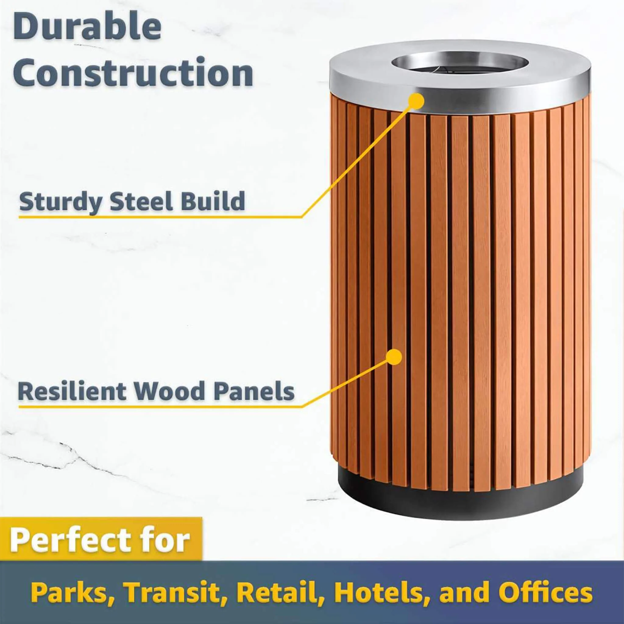 17-Gallon Commercial Round Outdoor Trash Can with Open Lid - Image 3