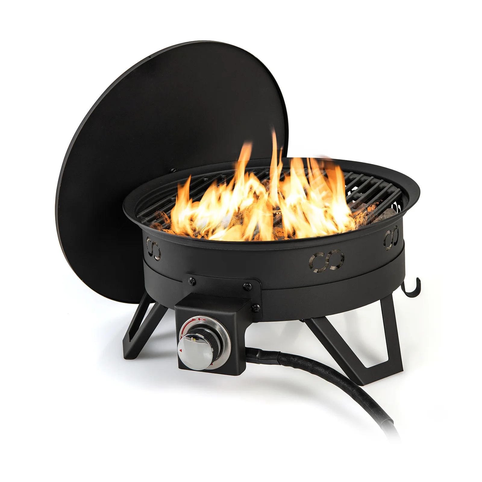 17 Inch Portable Gas Fire Pit with Folding Legs and Removable Grill for Camping-Black - Image 3