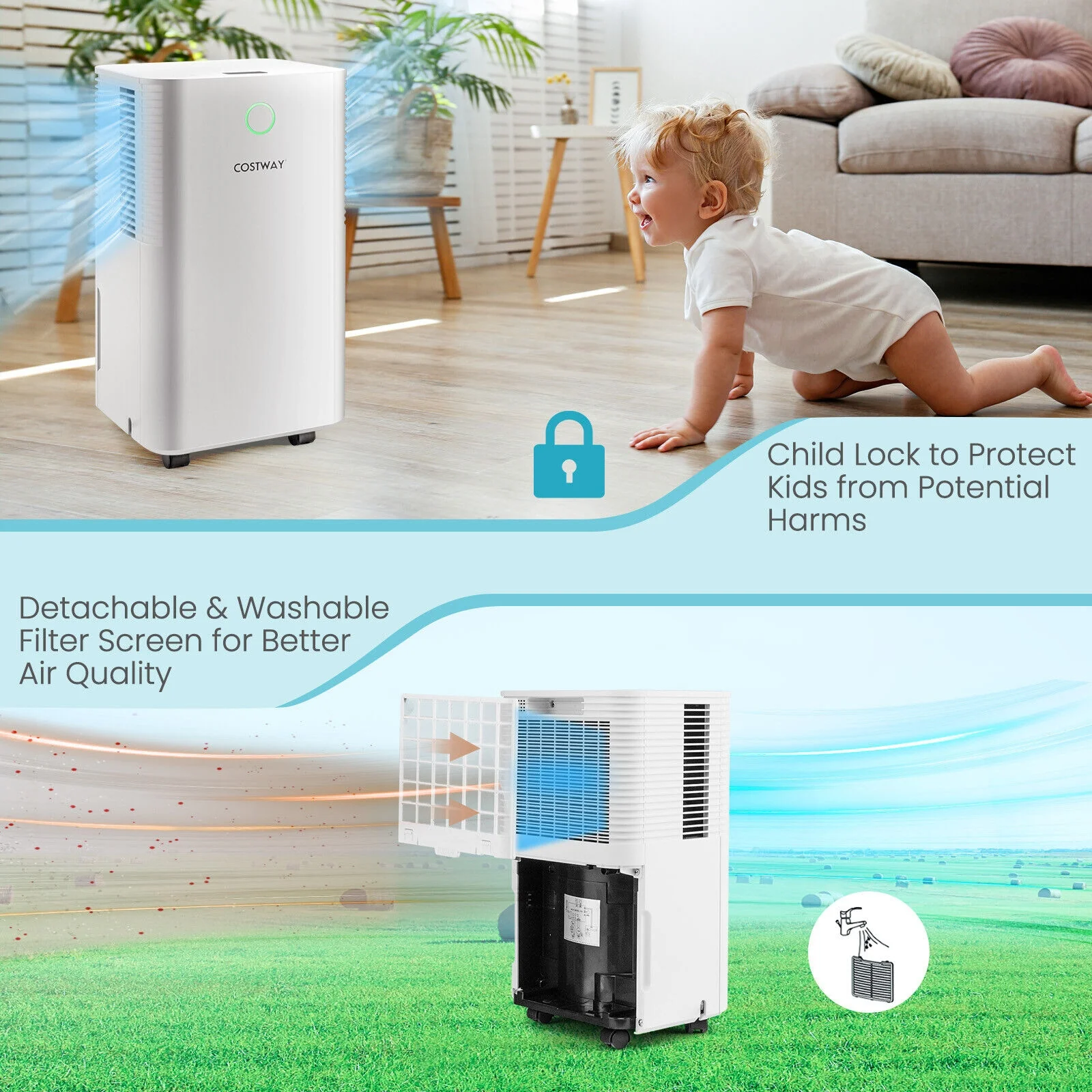 1750 Sq. Ft 32 Pints Dehumidifier with Auto Defrost and 24H Timer Drain Hose-White - Image 5