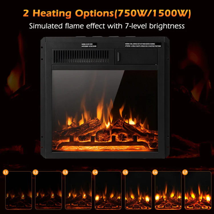 18" / 22.5" Electric Fireplace Insert with 7-Level Adjustable Flame Brightness - Image 10