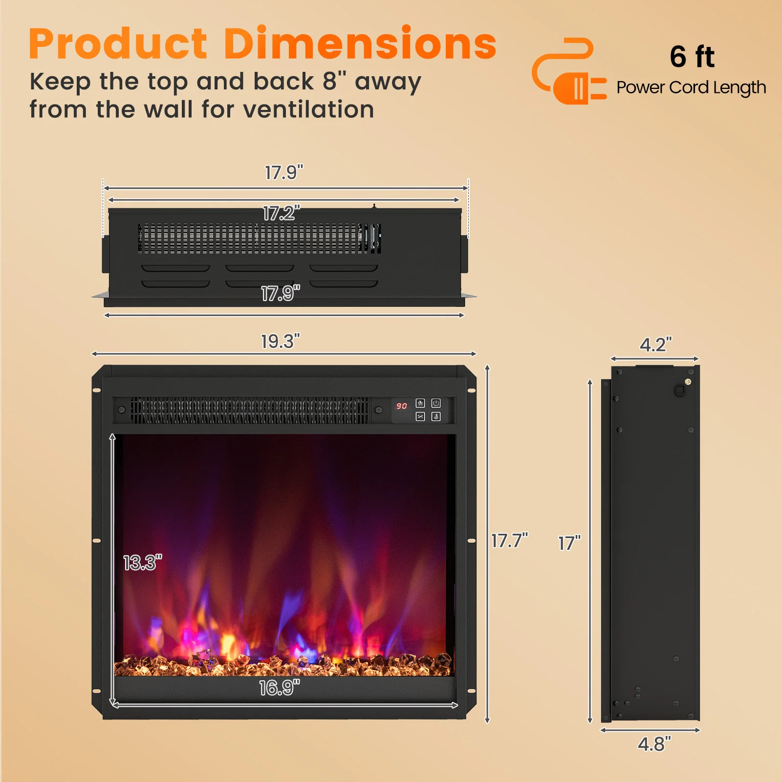 1500W Electric Fireplace Insert with Remote Control - Image 4